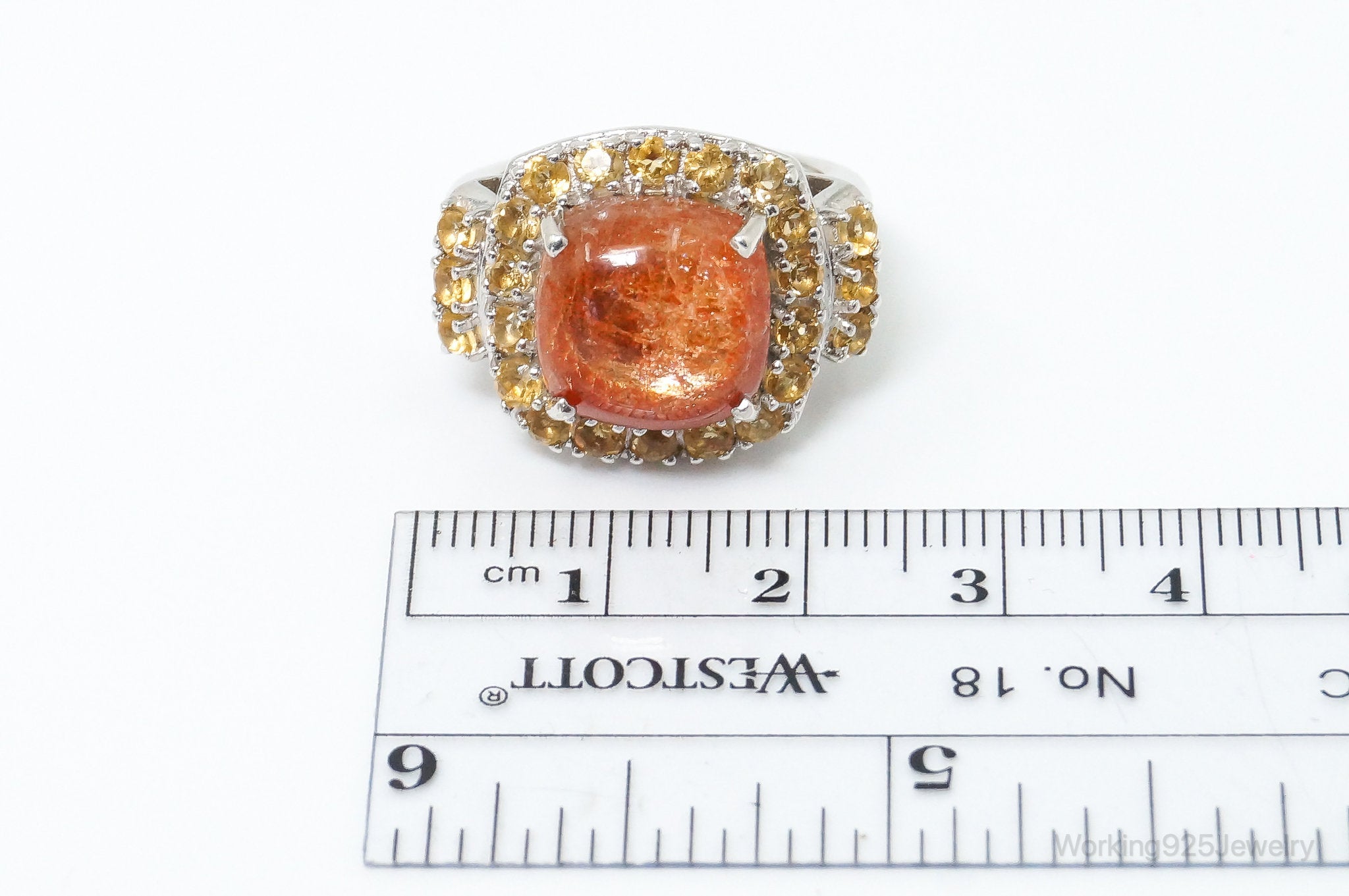 Vintage Orange Gemstone Citrine Sterling Silver Statement Ring SZ 7.25