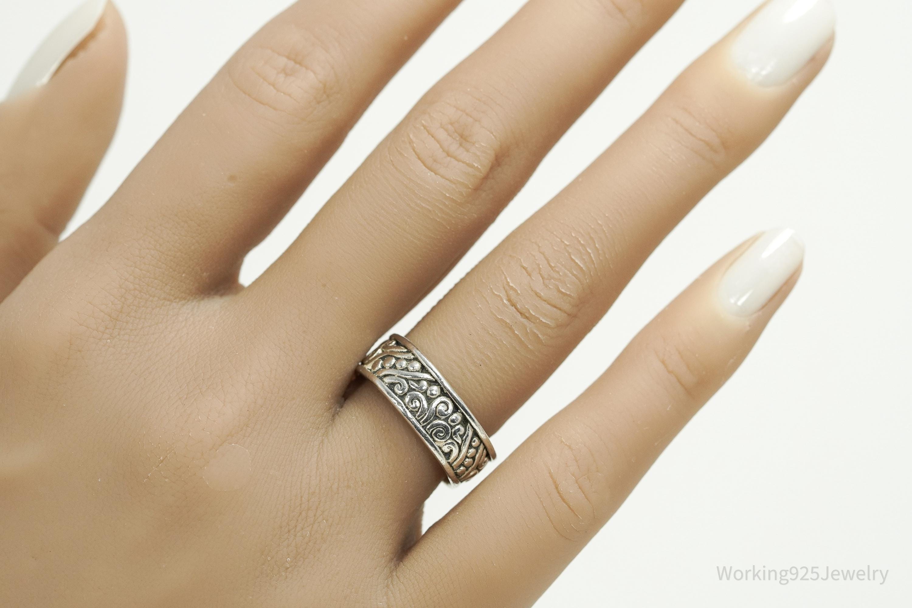 Vintage Scrolls & Swirls Sterling Silver Band Ring - Size 7.75