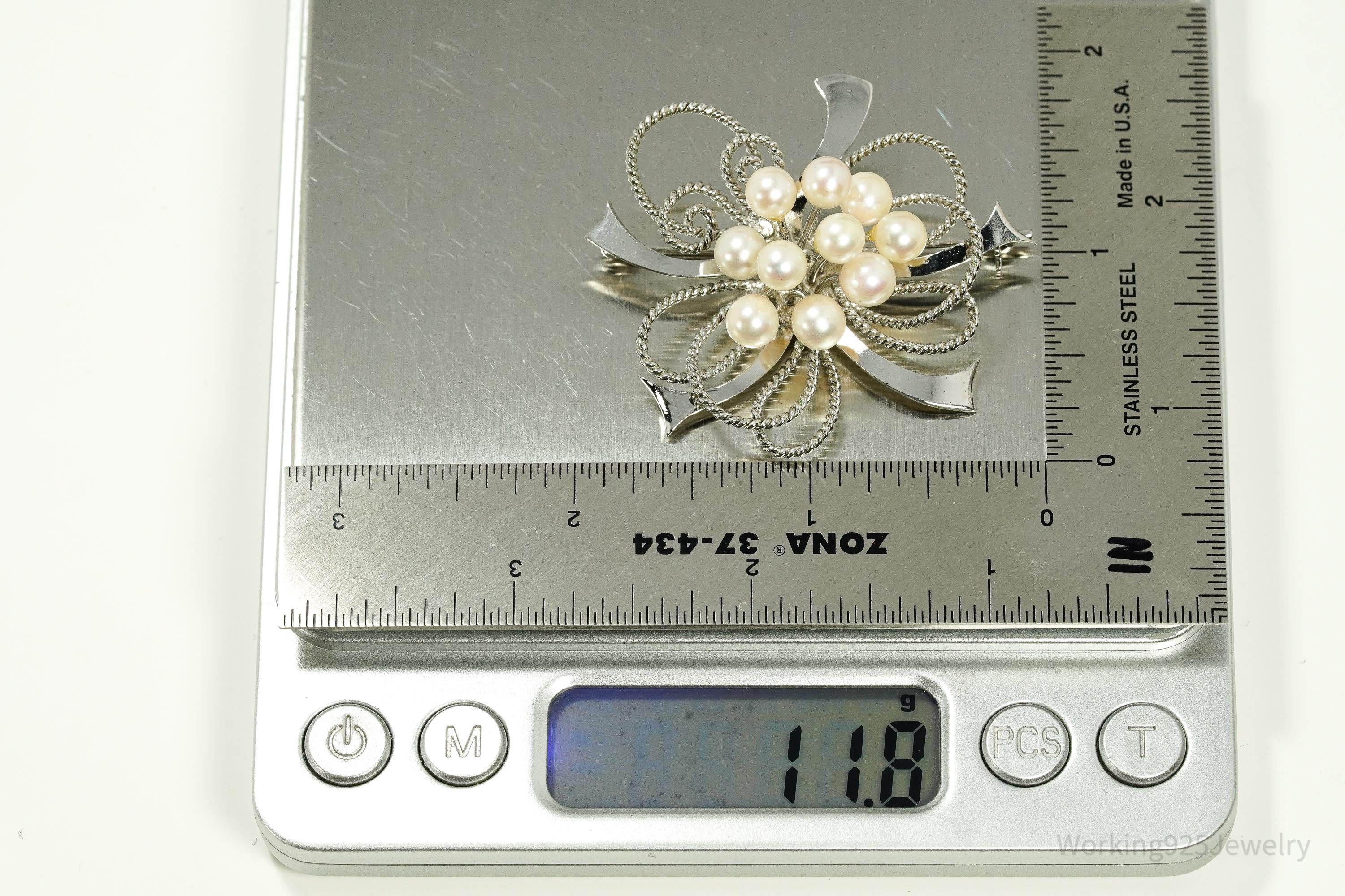 Vintage Pearl Sterling Silver Brooch Pin