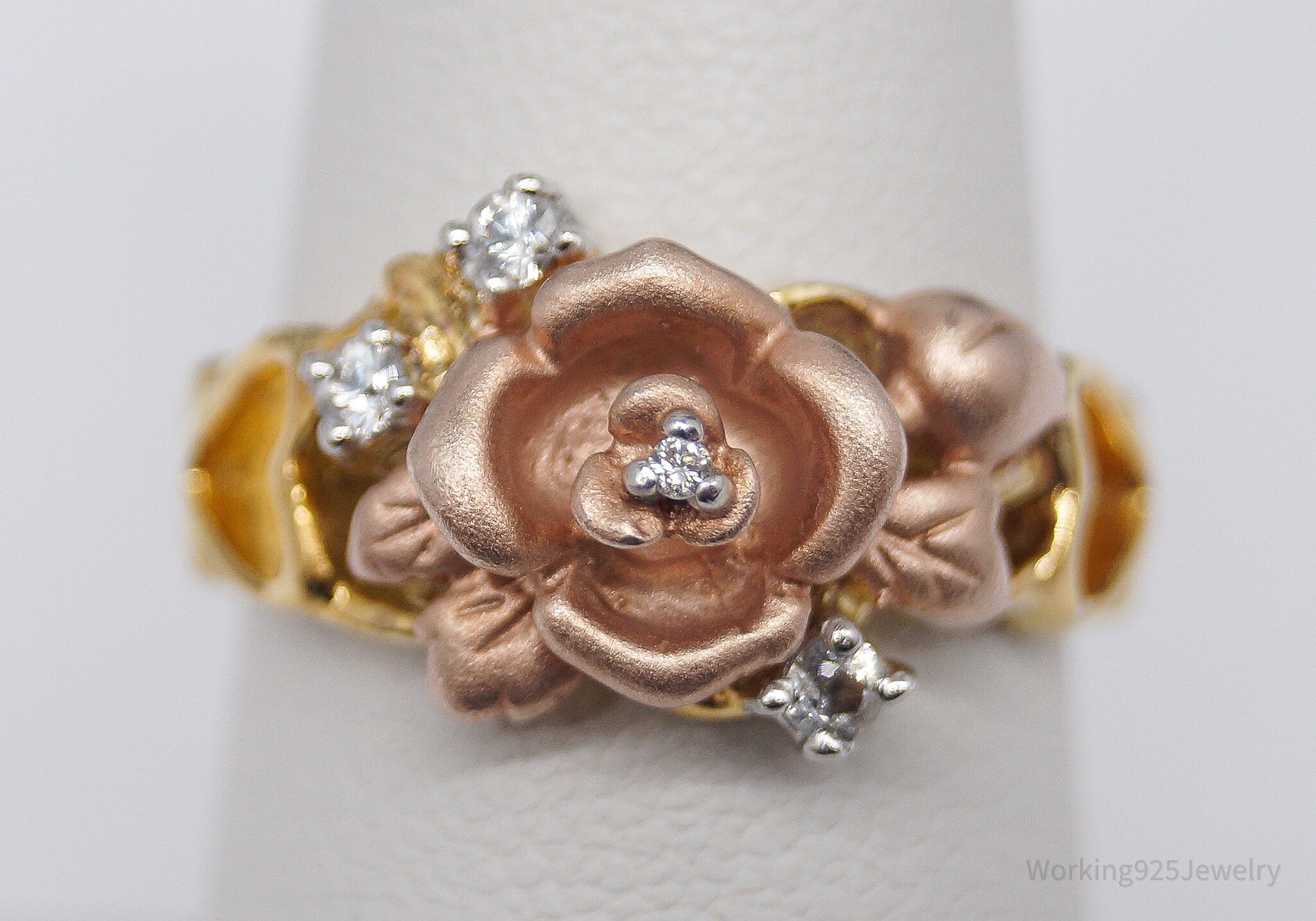 RARE VTG Franklin Mint Diamond & White Sapphires Gold Over Sterling Silver Ring SZ 7