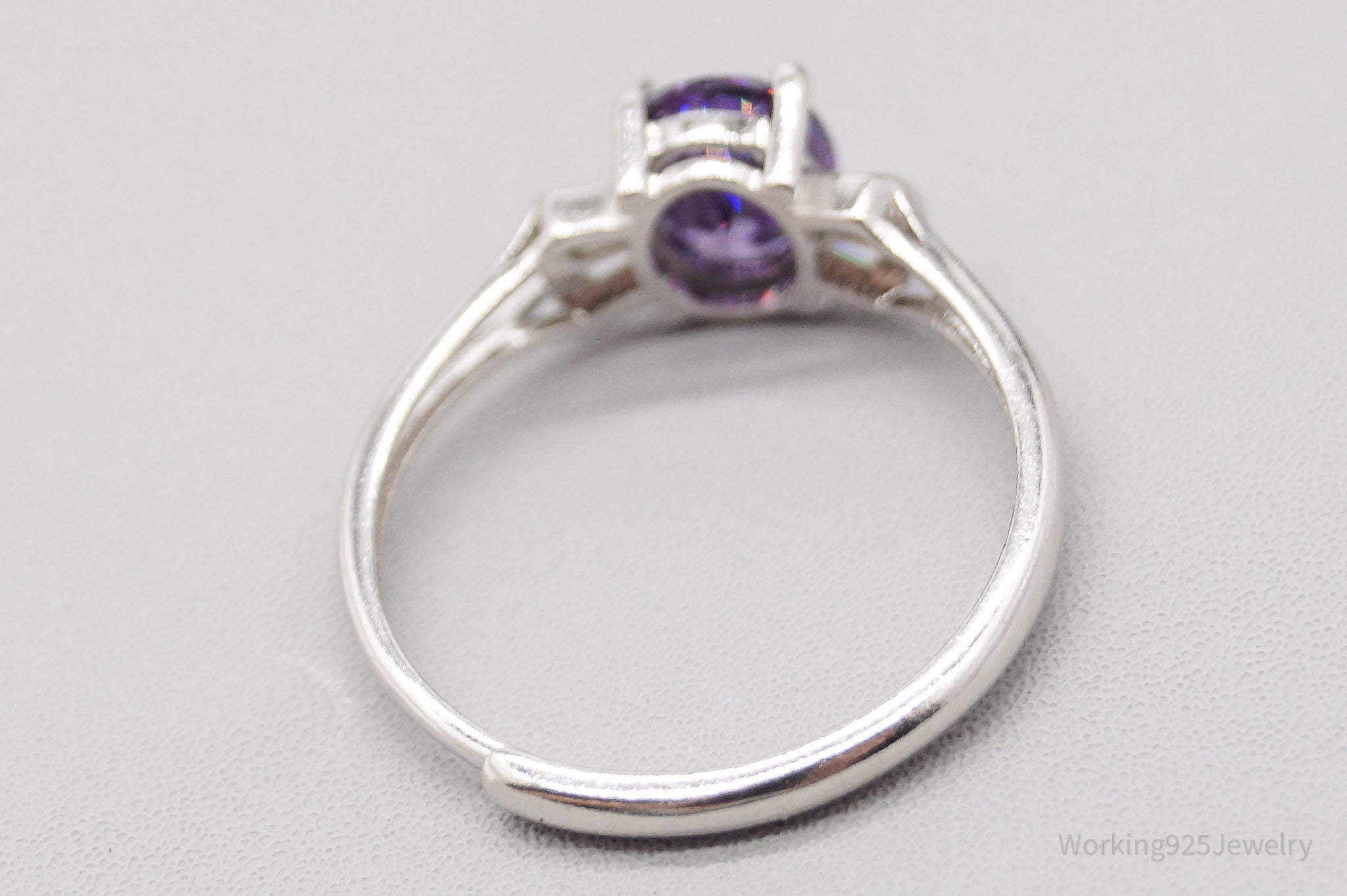 Vintage Purple & White Cubic Zirconia Sterling Silver Ring Size 8.5 Adjustable