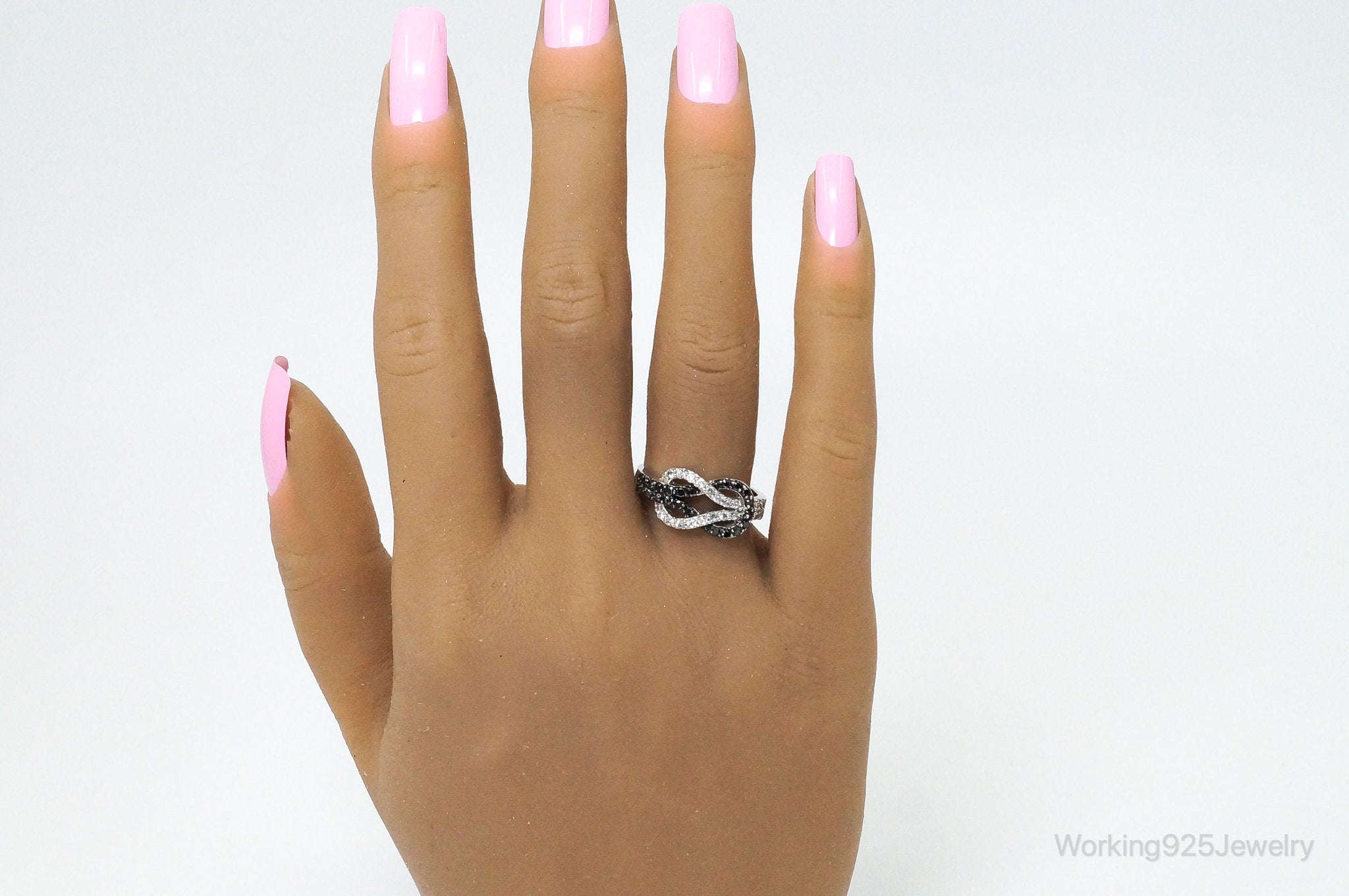 Vintage Art Deco Black Onyx Cubic Zirconia Sterling Silver Ring Size 8