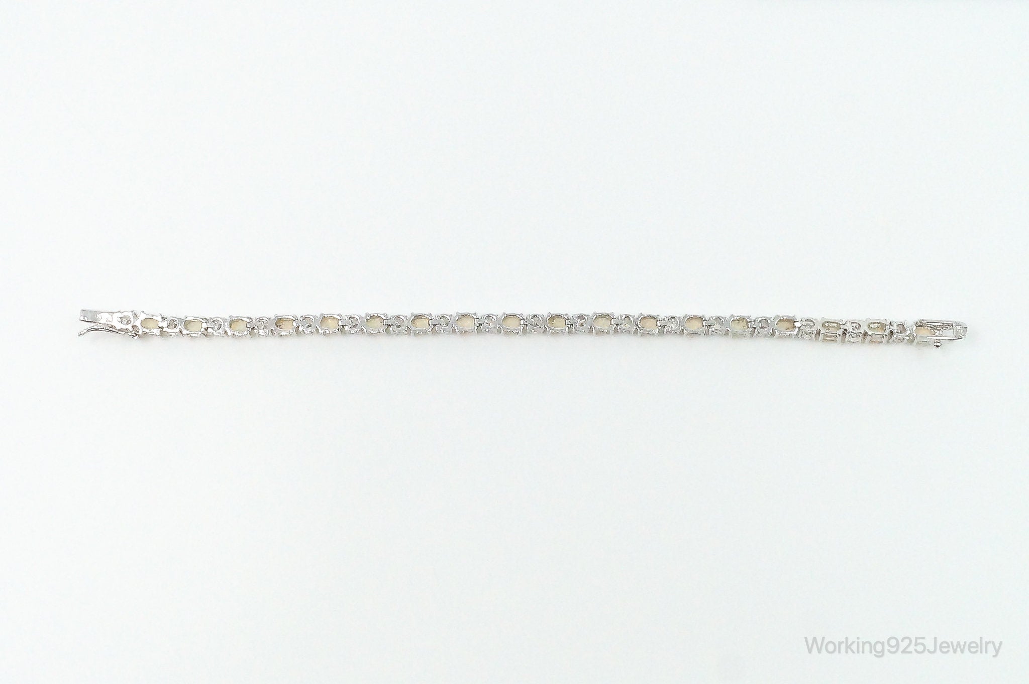 Vintage Oval Opal Doublet & Cubic Zirconia Sterling Silver Gemstone Bracelet