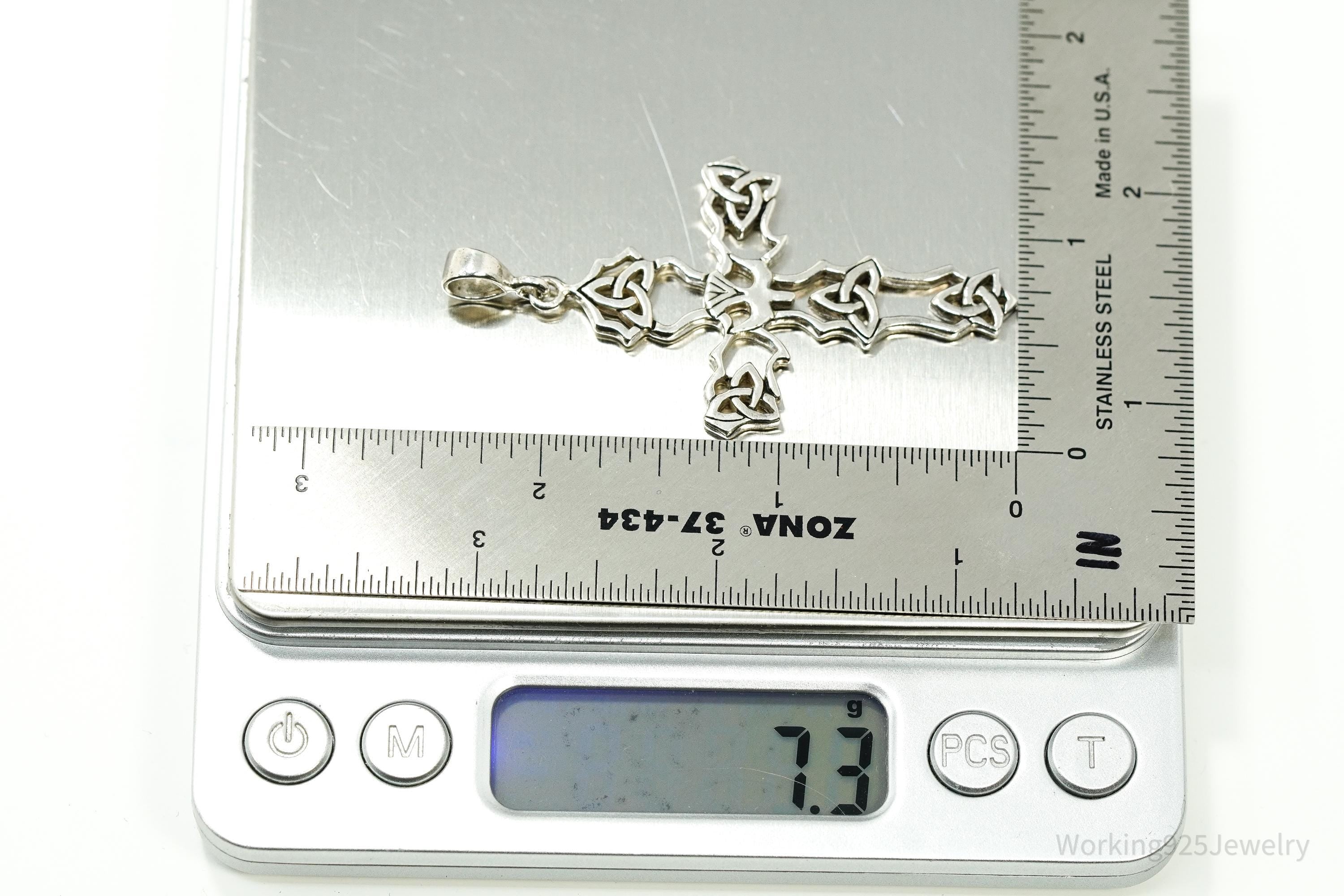 Vintage Large Celtic Sterling Silver Pendant 2.5"