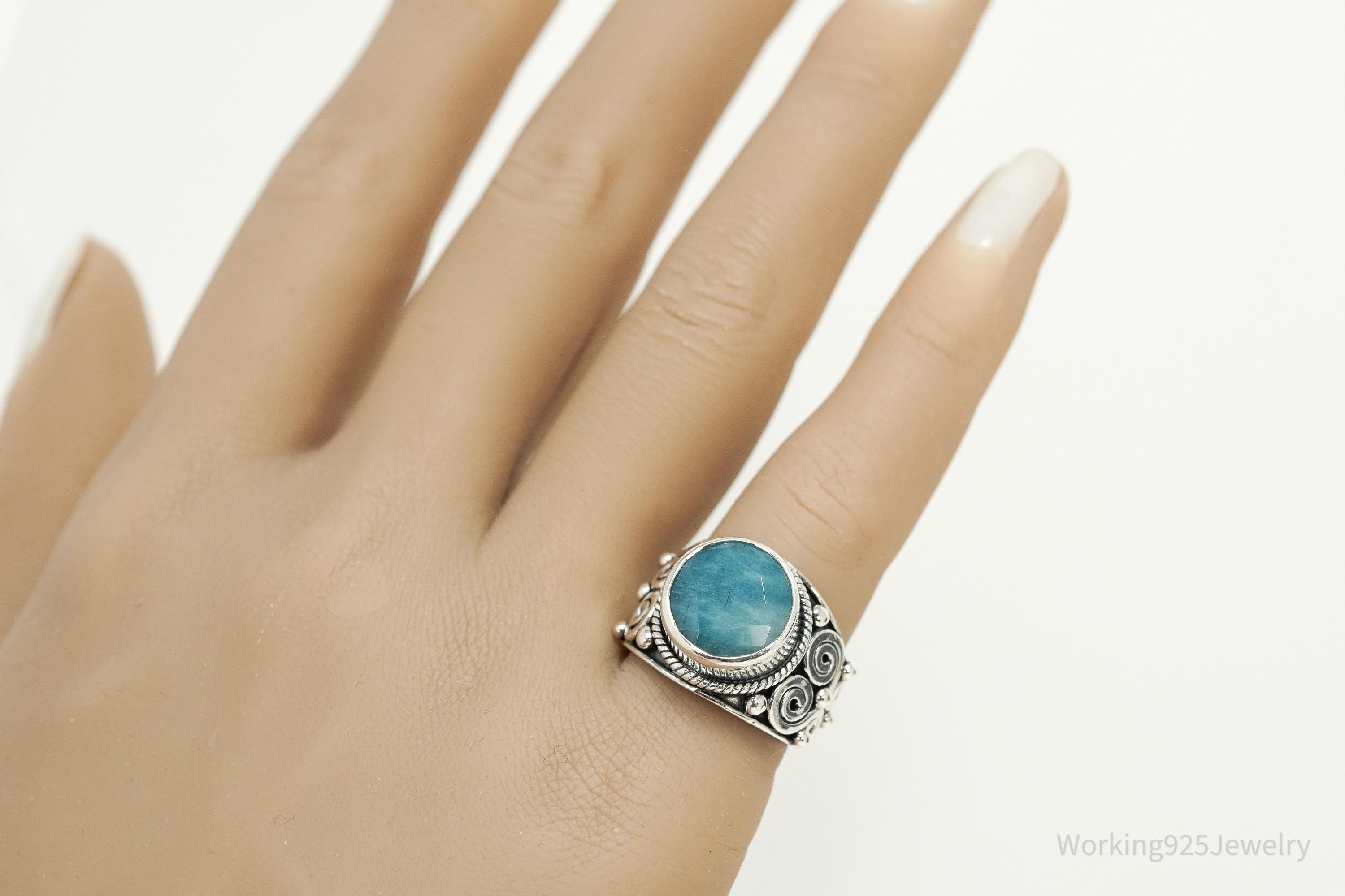 Vintage Samuel J Benham BJC Aquamarine Sterling Silver Ring - Size 6.25