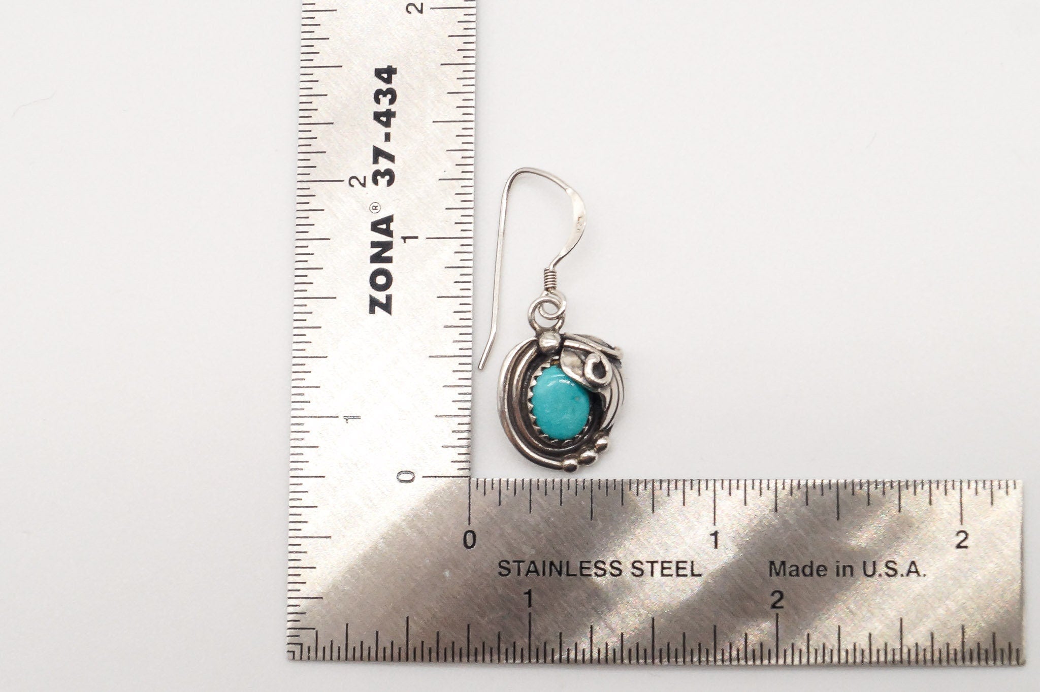 Vintage Native American Artisan LG Turquoise Sterling Silver Earrings