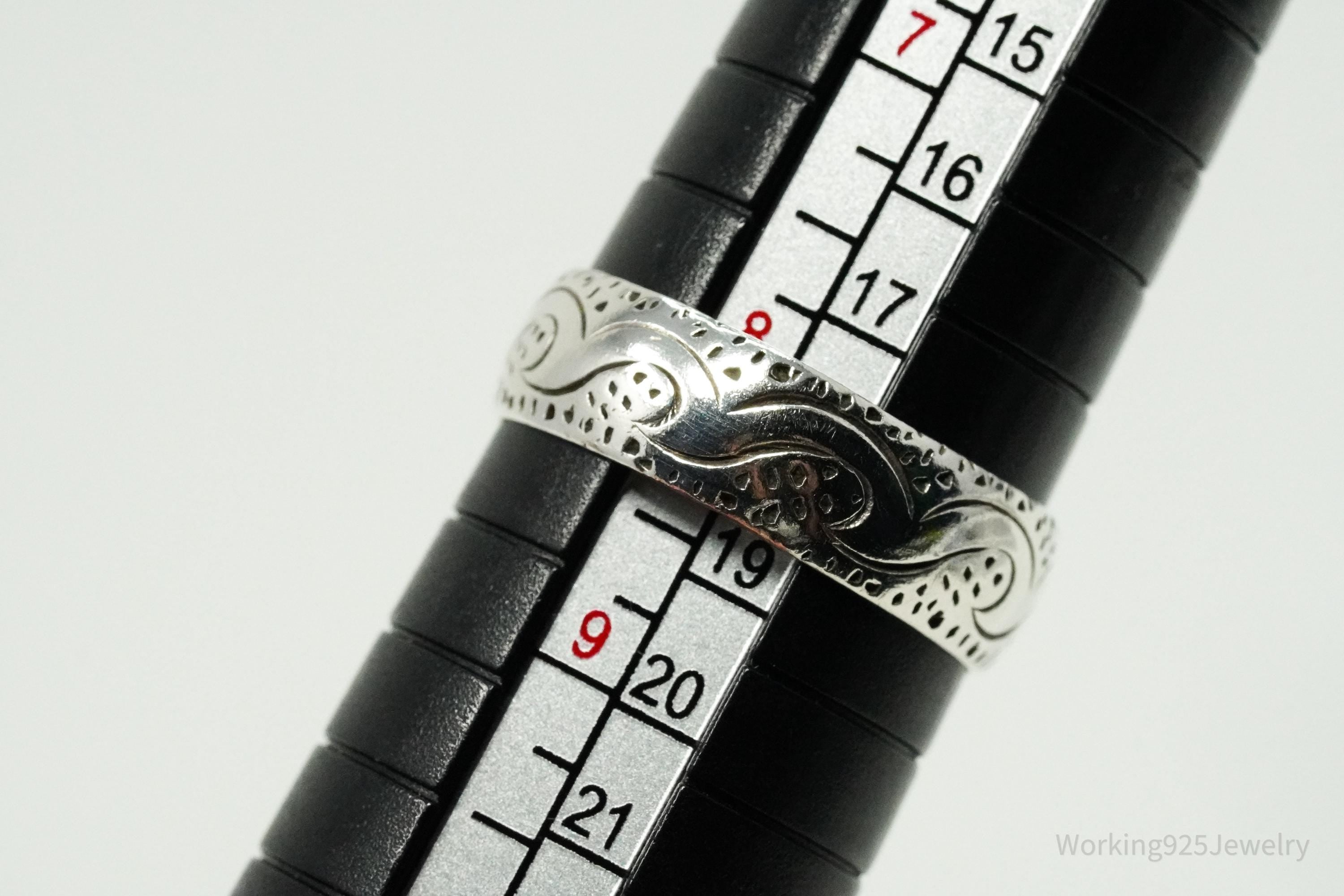 Vintage Waves Design Sterling Silver Band Ring - Size 8.25