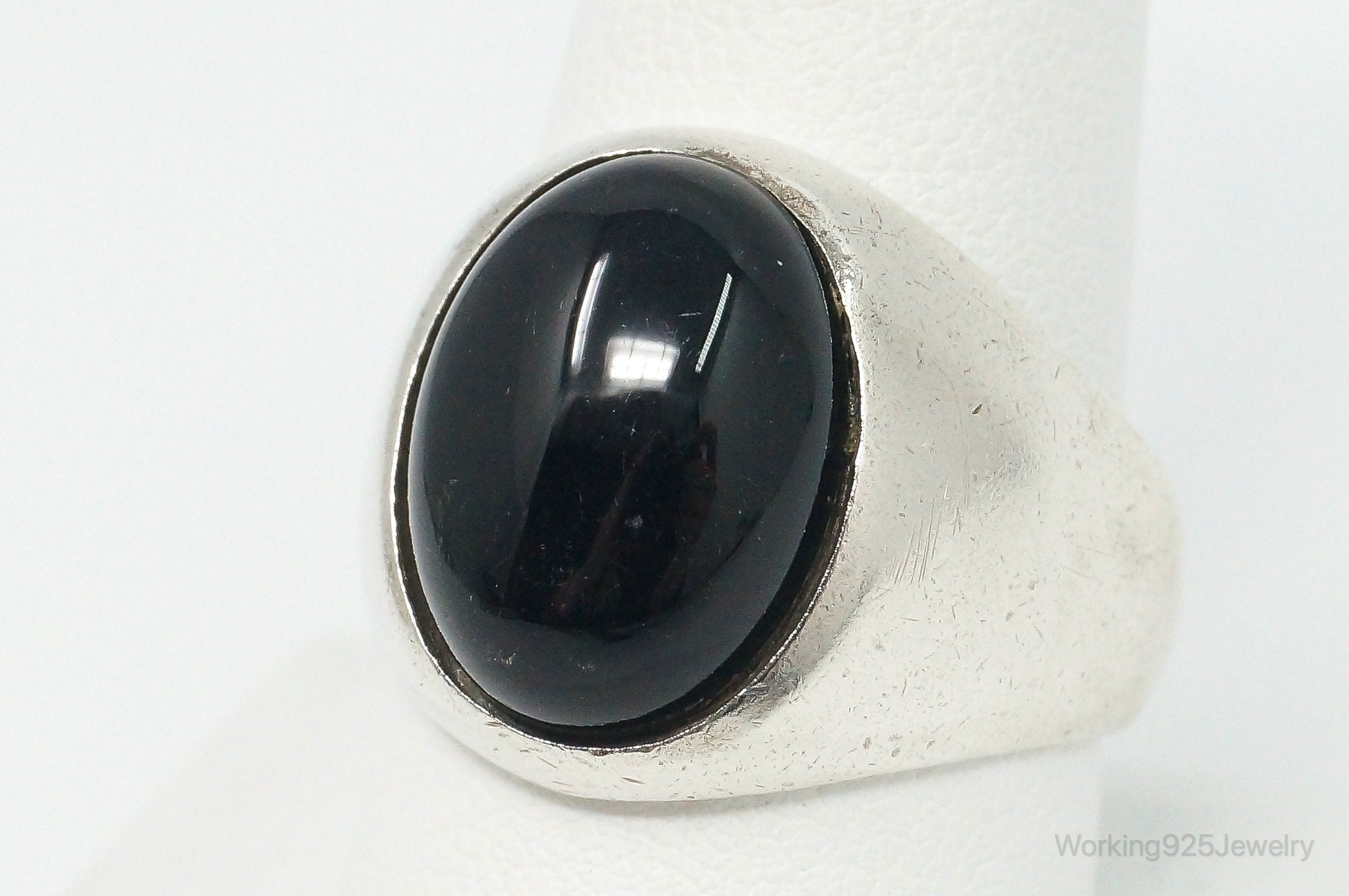 Vintage Large Black Onyx Sterling Silver Ring - Size 9.75