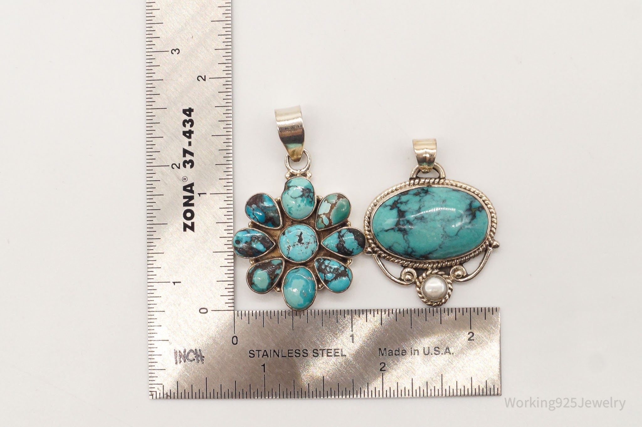 Vintage Turquoise Pearl Bali Style Sterling Silver Pendant Set