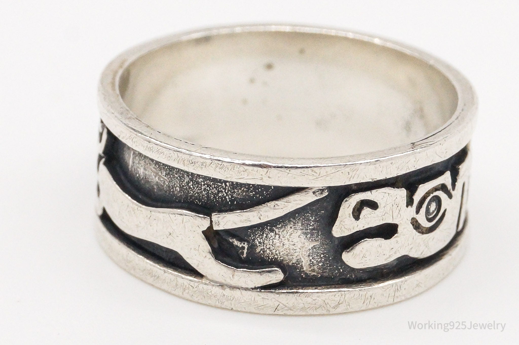 Vintage Tribal Symbols 950 Silver Band Ring - Size 6