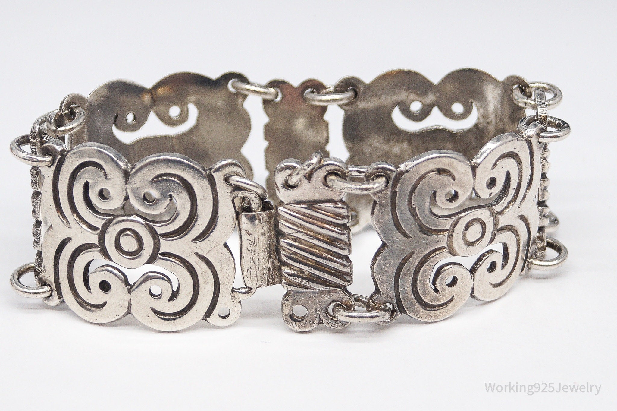 Rare Mid Century Vintage Mexico Modernist Ave Juarez Prieto Sterling Silver Bracelet - 7.5"