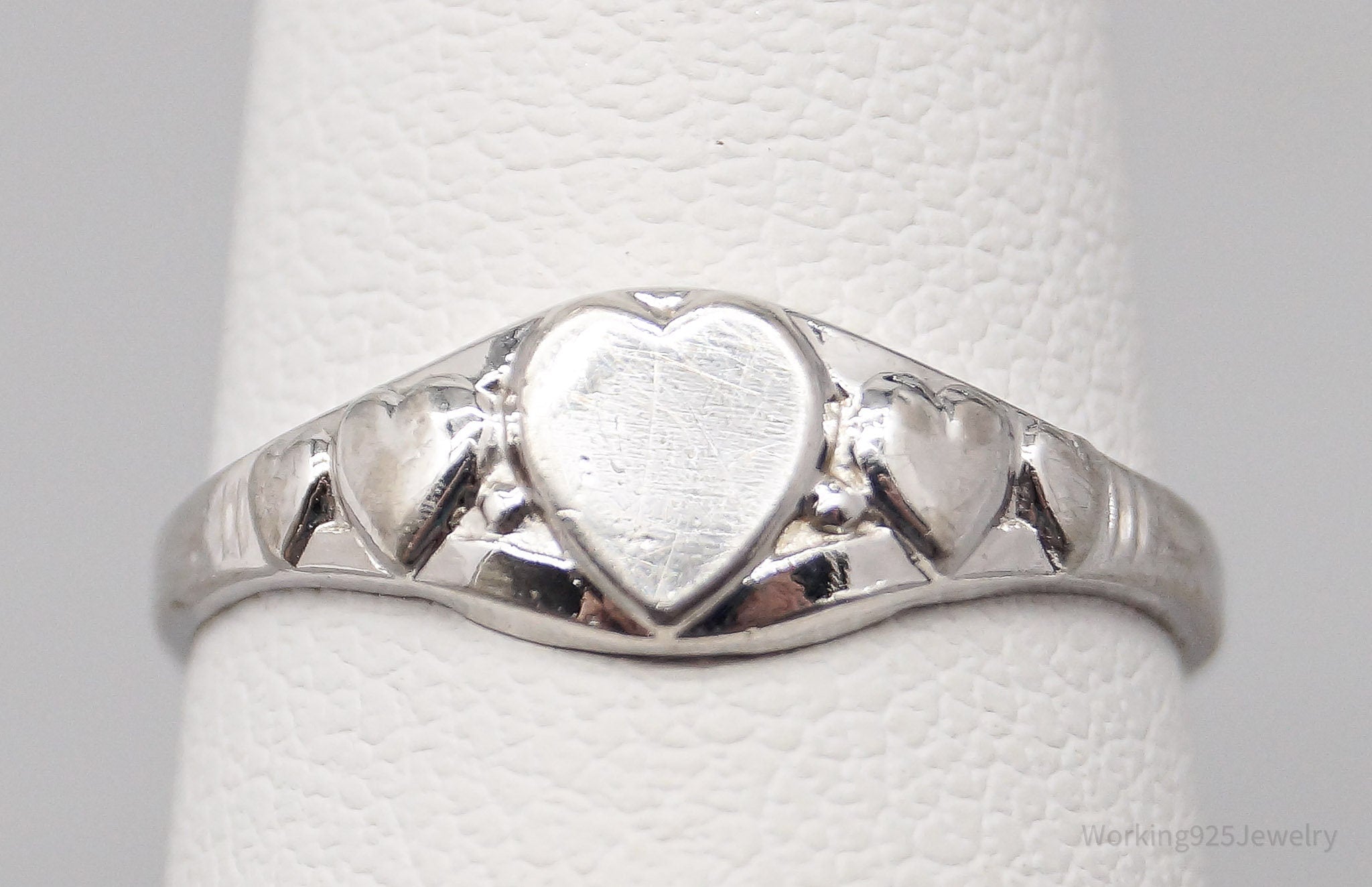 Antique Designer Kiddiegem Hearts Pattern Sterling Silver Ring - Size 4