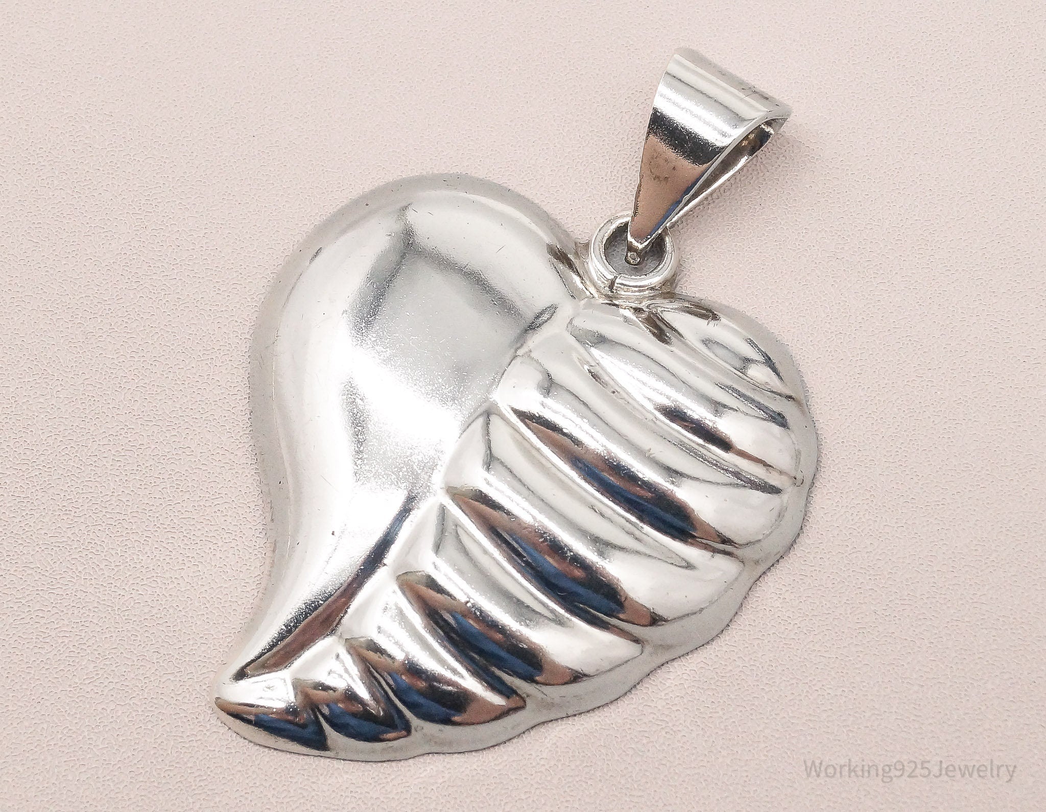 Vintage Large Puffy Heart Sterling Silver Necklace Pendant