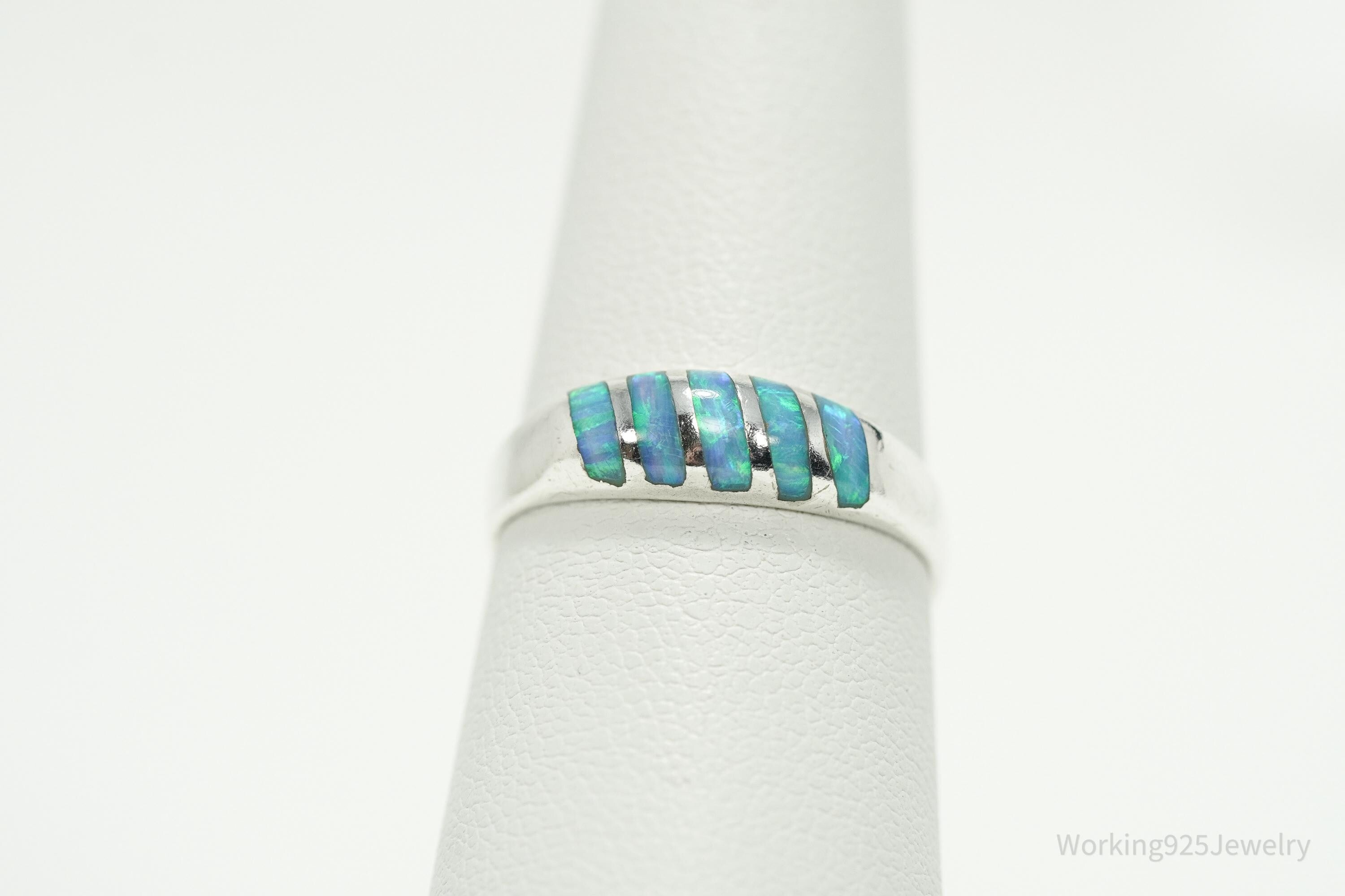 Vintage Blue Opal Inlay 950 Silver Ring - Size 6.5