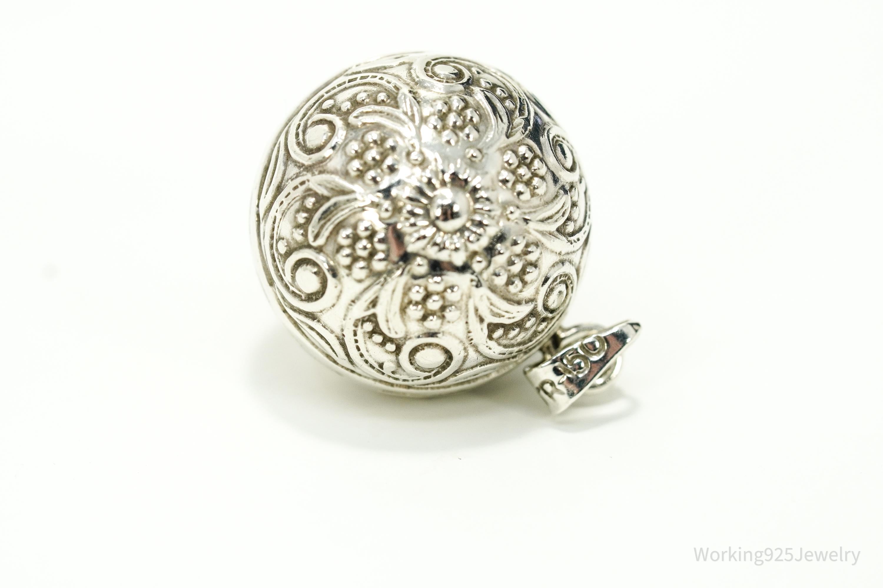 Vintage Ornate Sterling Silver Harmony Jingle Bell Ball Pendant