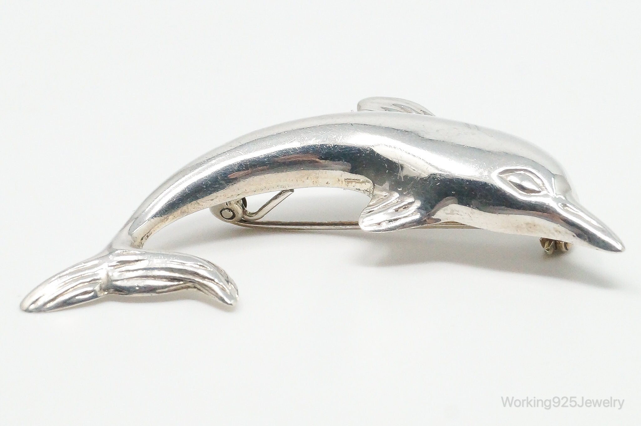 Vintage Large Dolphin Sterling Silver Brooch Pin Pendant