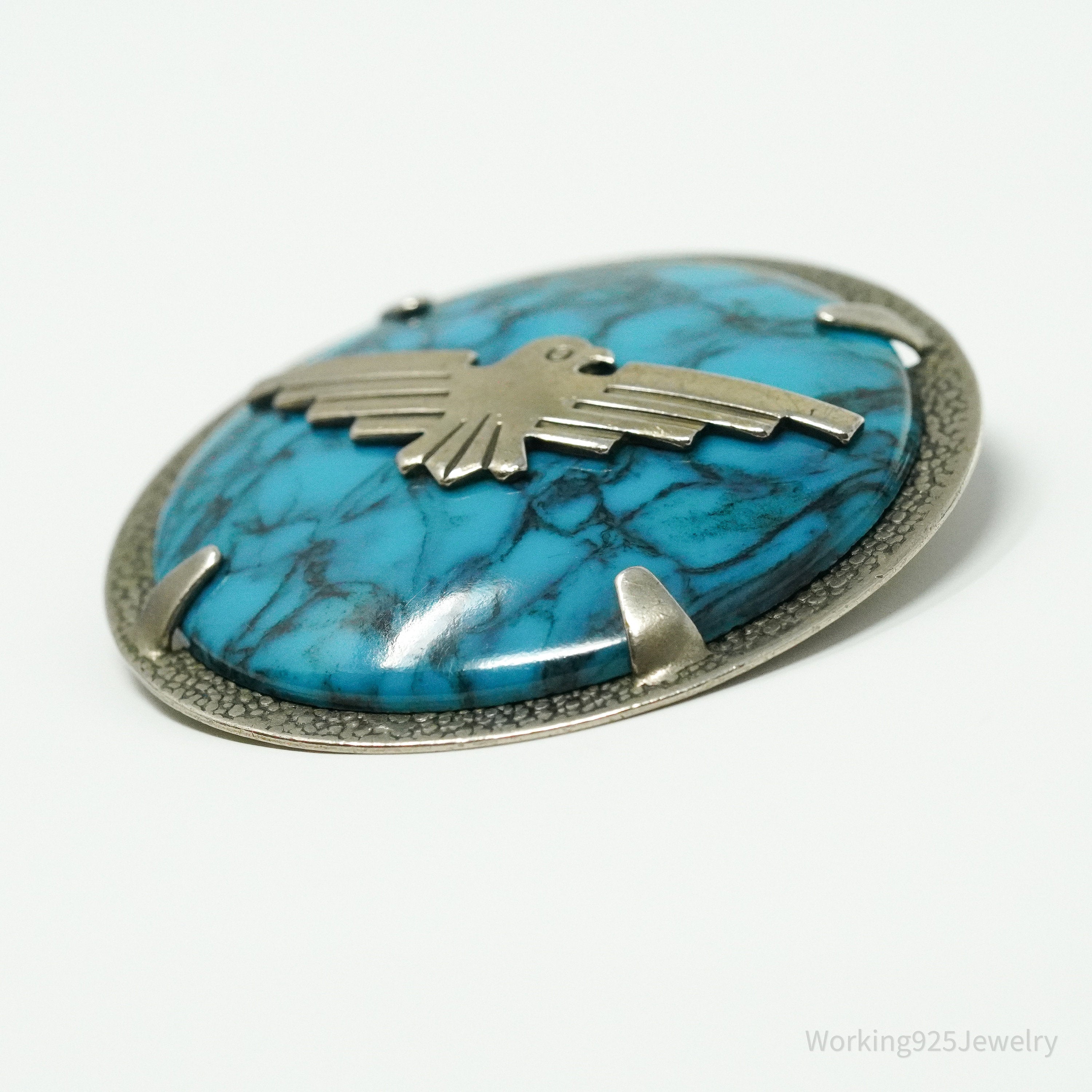 Vintage Bell Trading Post Turquoise Nickel Silver Bolo Tie Pendant