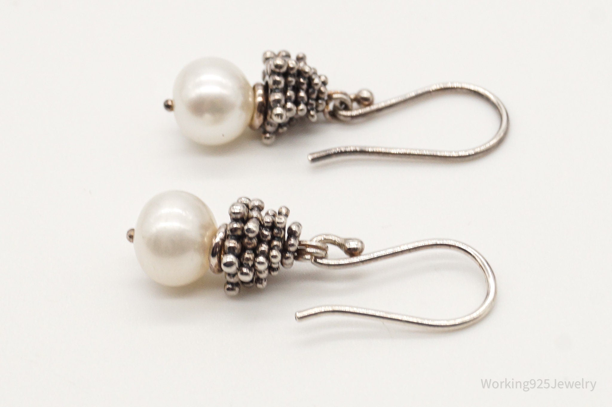 Vintage Pearl Granulated Silver Earrings