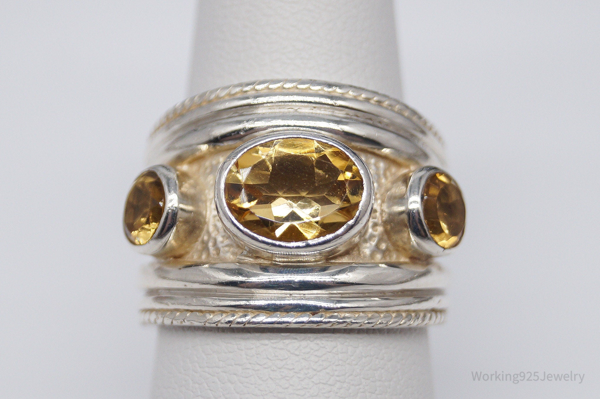 Vintage SJ Citrine Sterling Silver Ring - Size 7.75
