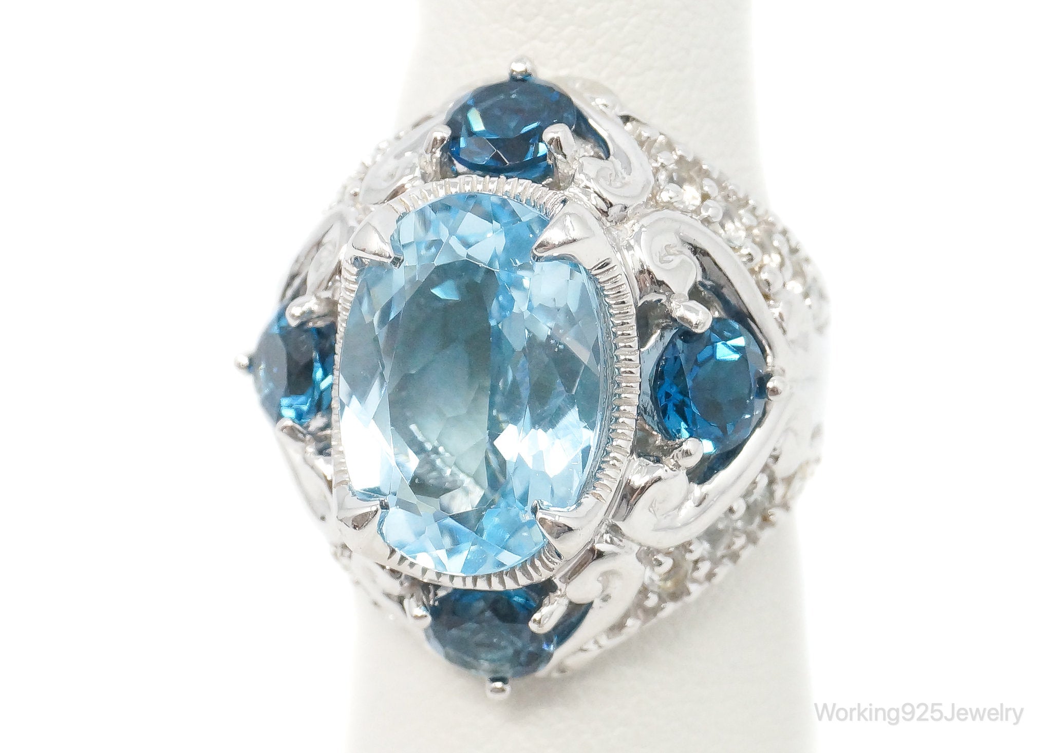 Vintage London Blue Topaz Cubic Zirconia Ring Sterling Silver - Size 6