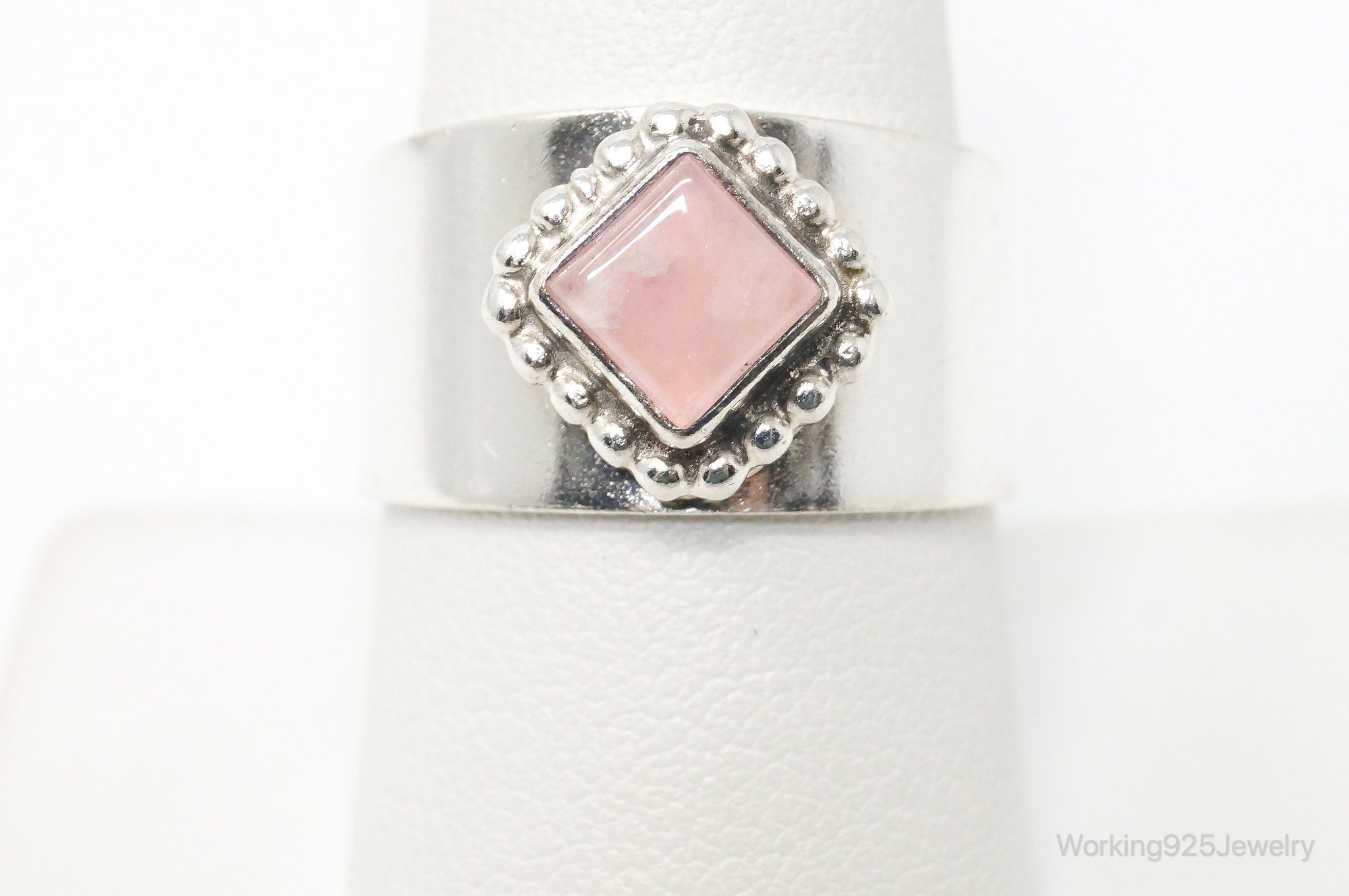 Vintage Native American Carol Felley Rose Quartz Sterling Silver Band Ring SZ 9