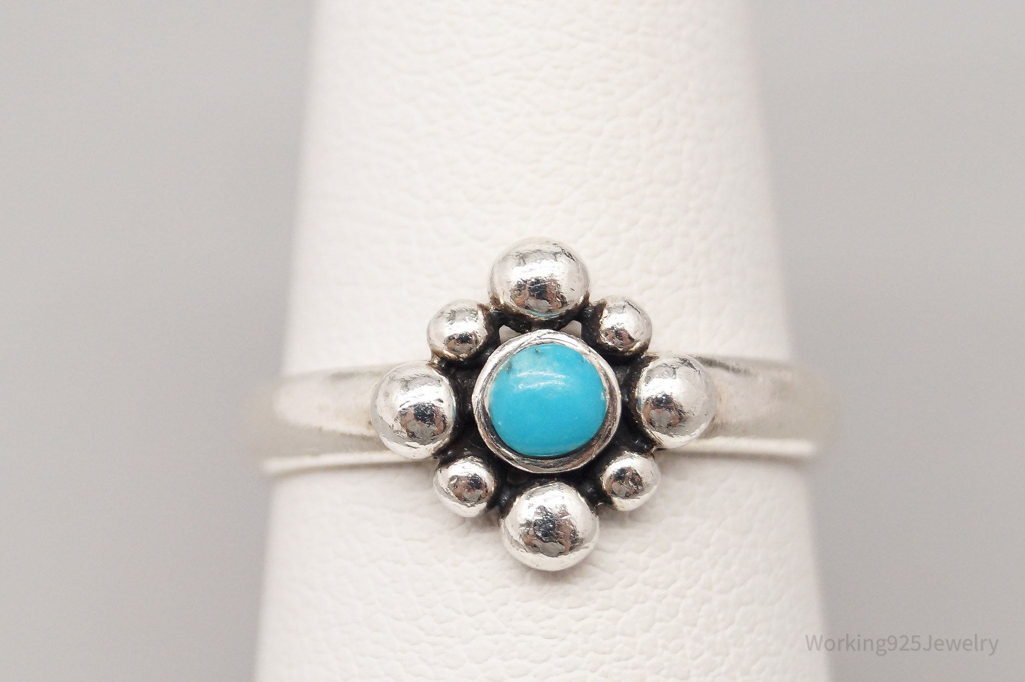 Vintage Blue Turquoise Sterling Silver Ring - Size 7.25