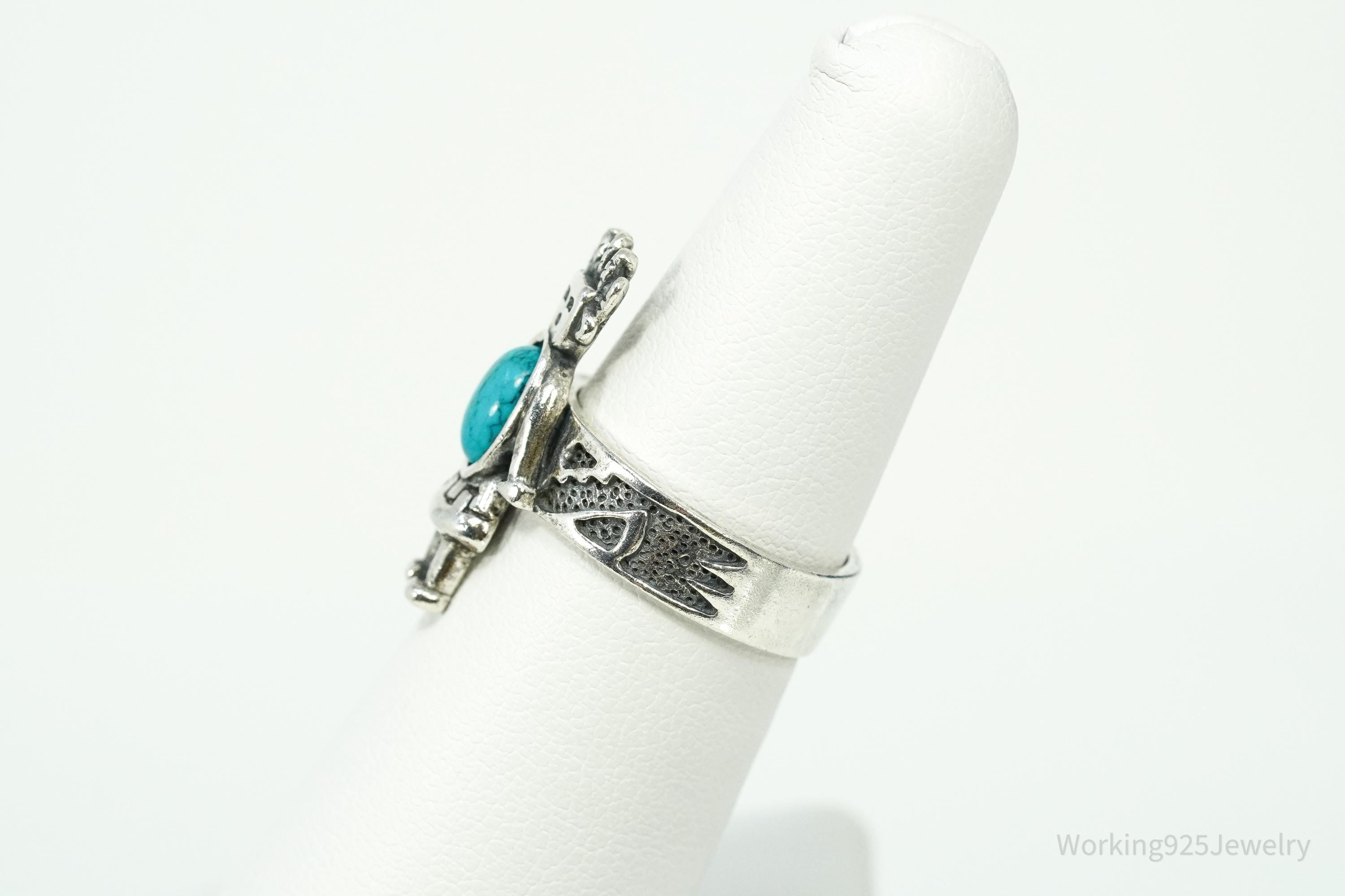 VTG Native American Carolyn Pollack Turquoise Sterling Kachina Ring - Size 6.25