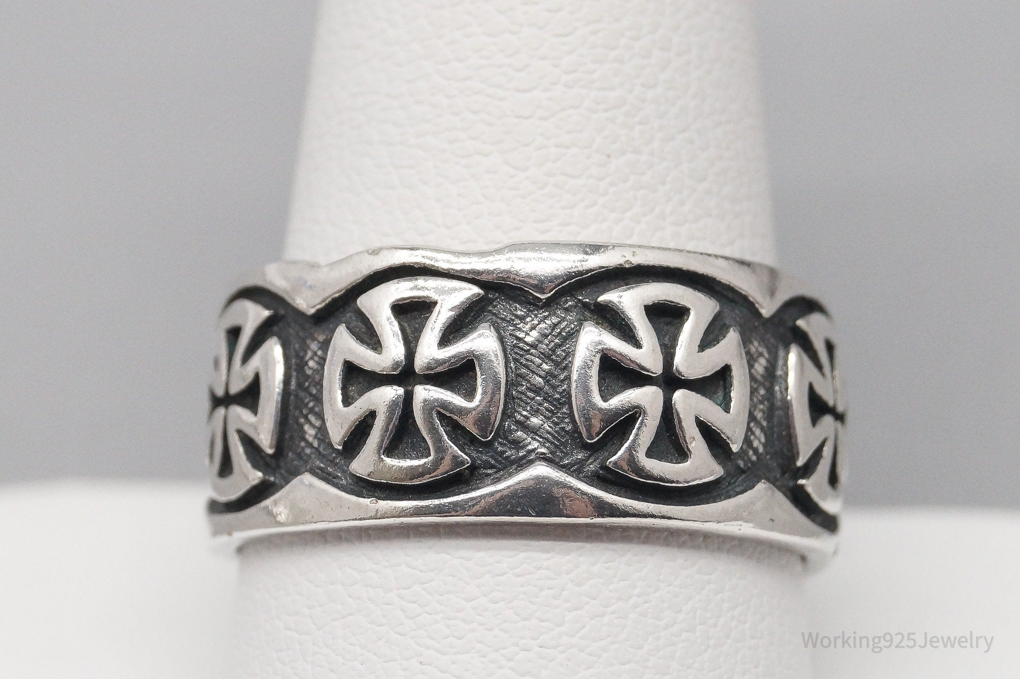 Vintage 103 Iron Crosses Sterling Silver Band Ring - Size 10.5