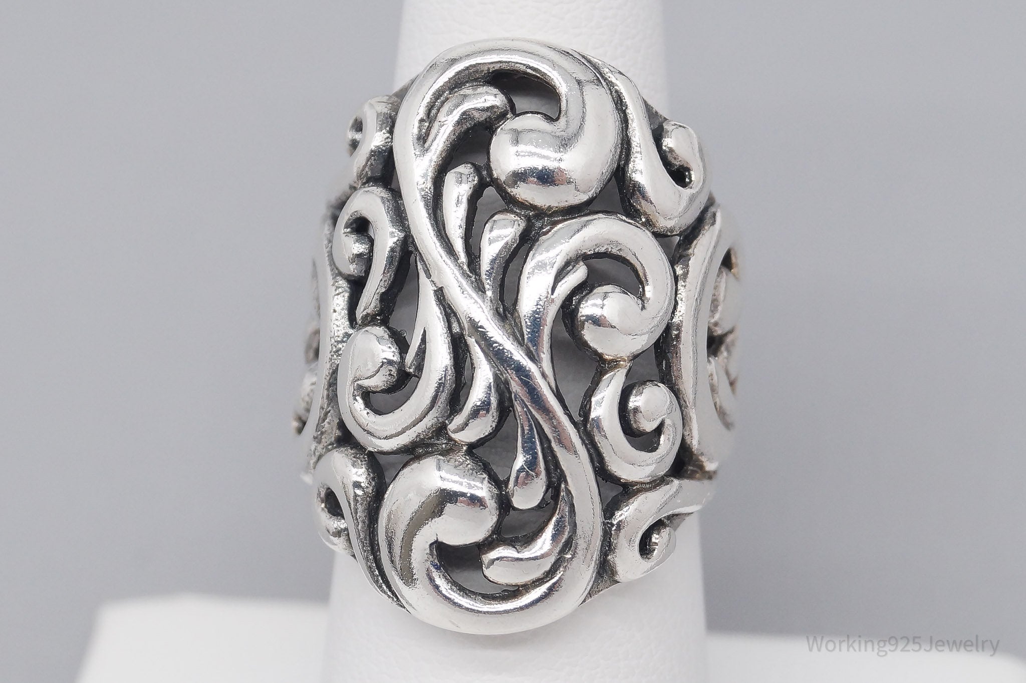 Vintage Puffy Swirls & Scrolls Sterling Silver Ring - Size 6.5