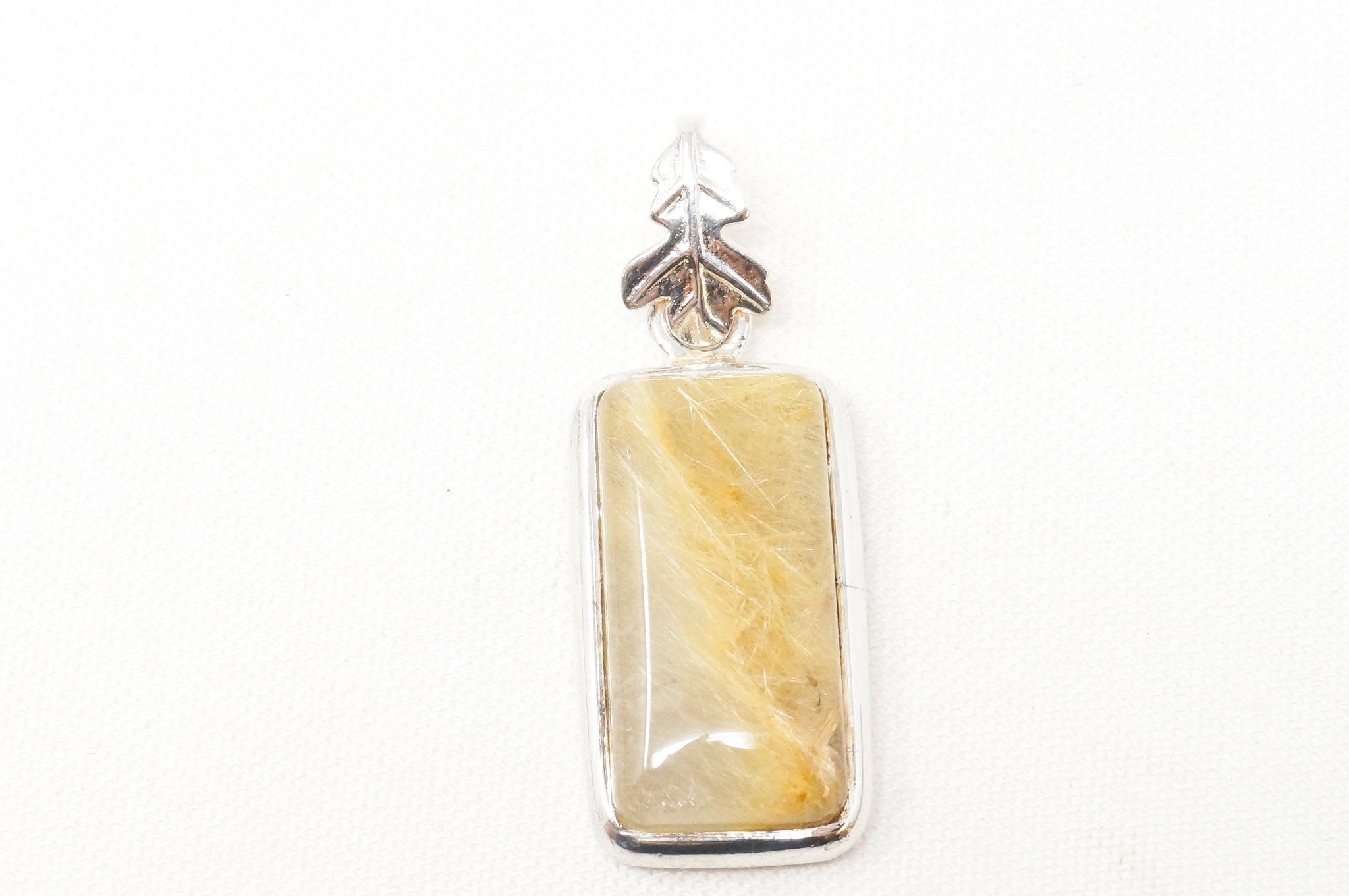 Vintage Large Yellow Quartz Leaf Sterling Silver Necklace Pendant