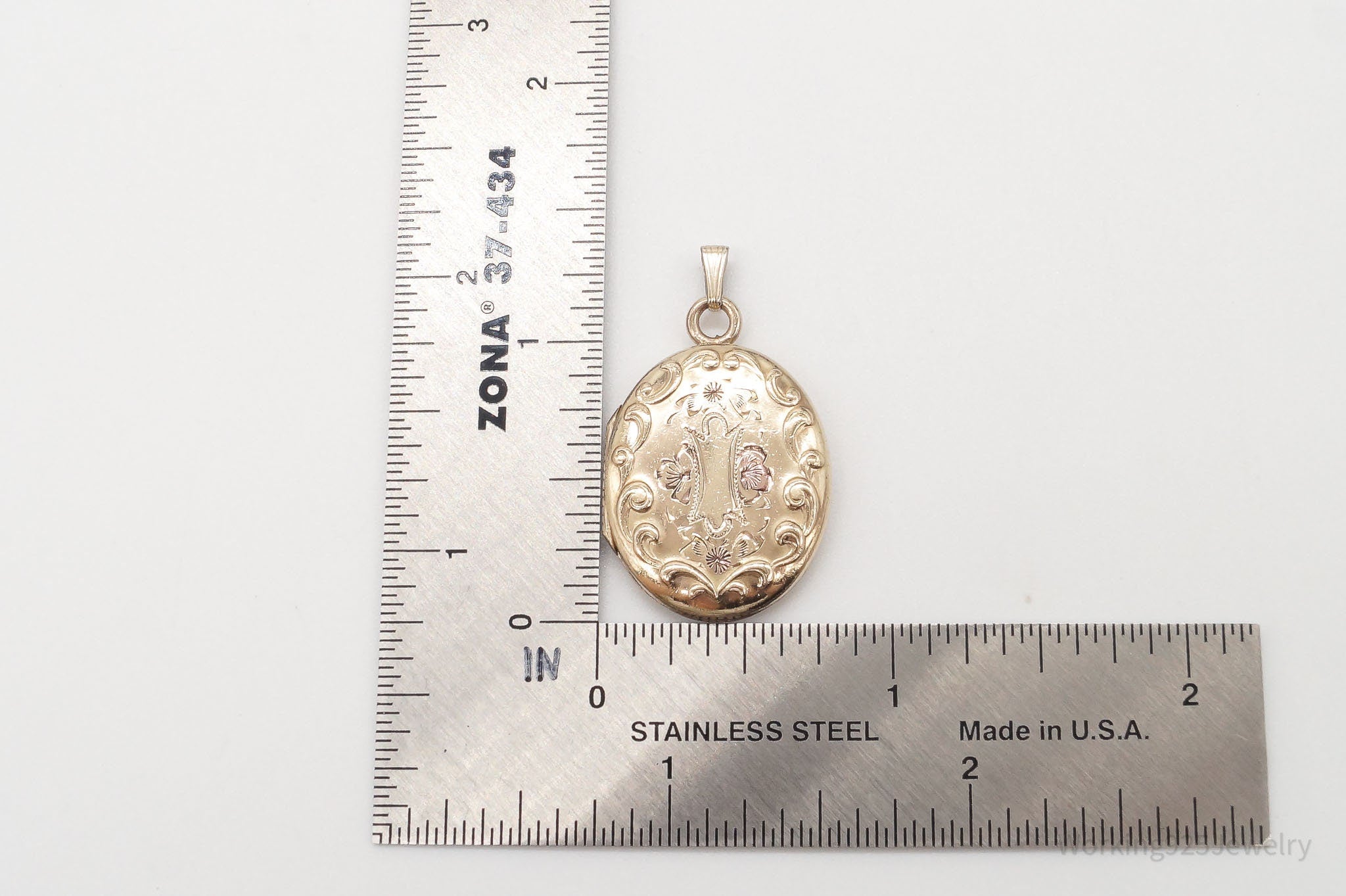 Antique 12K Gold Filled Floral Etched Locket Pendant