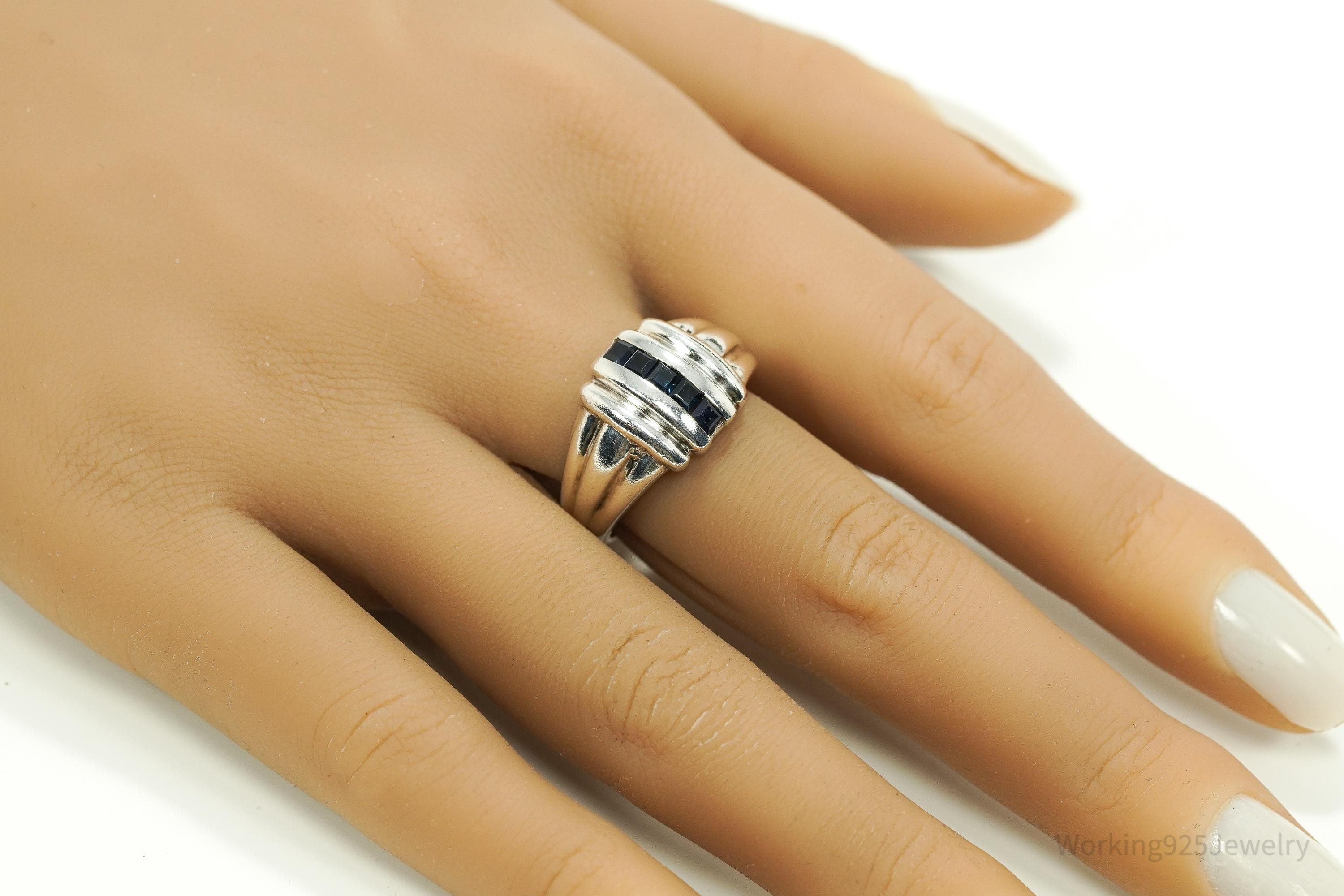 Vintage Blue Sapphire Sterling Silver Ring - Size 9.25