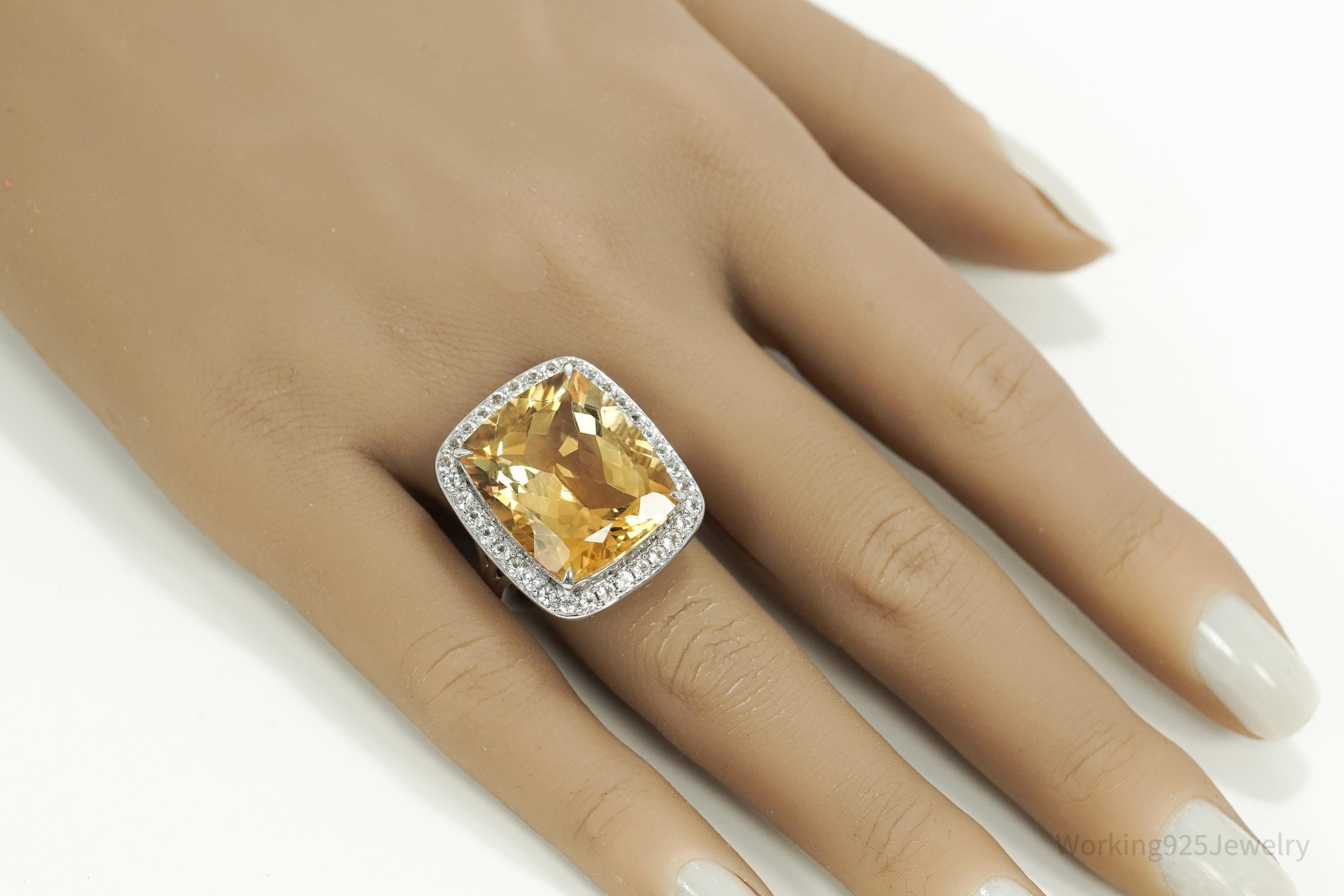 KHR Large Citrine & Cubic Zirconia Sterling Silver Ring Size 7.5