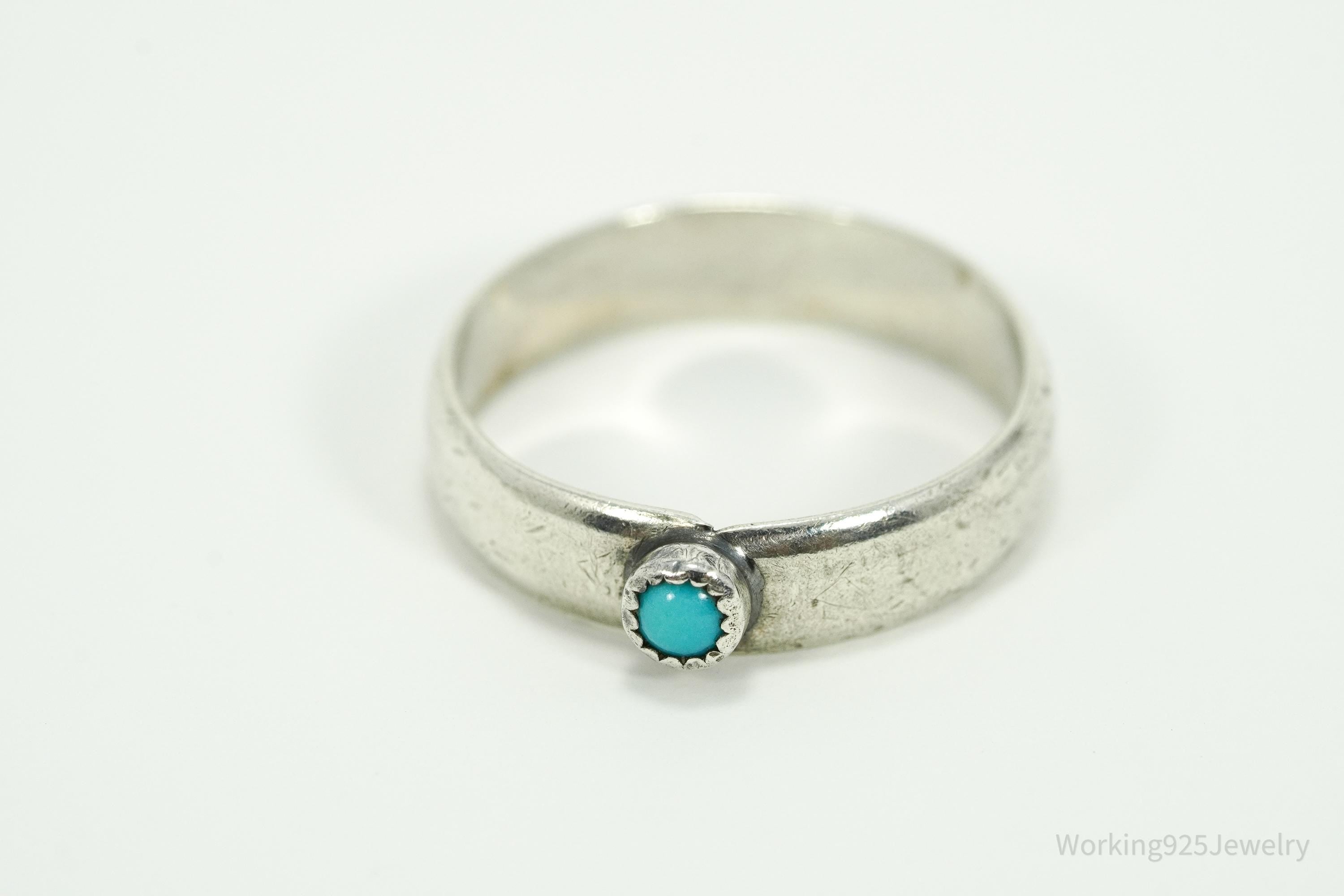 Vintage Native American Turquoise Silver Band Ring - Size 6