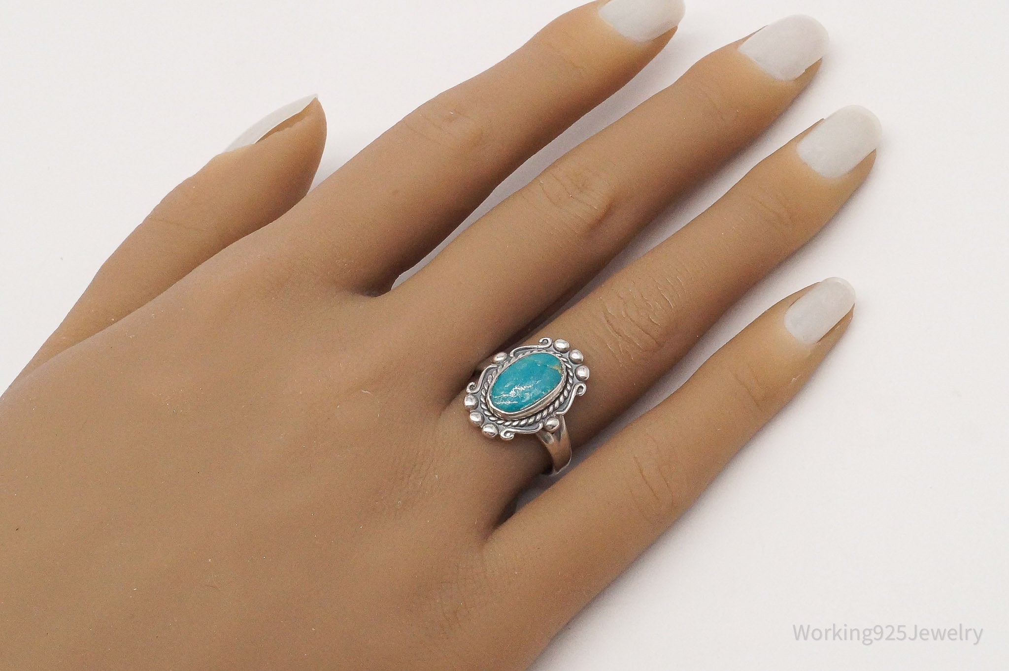 Vintage Bell Trading Post Turquoise Sterling Silver Ring - Size 7.5