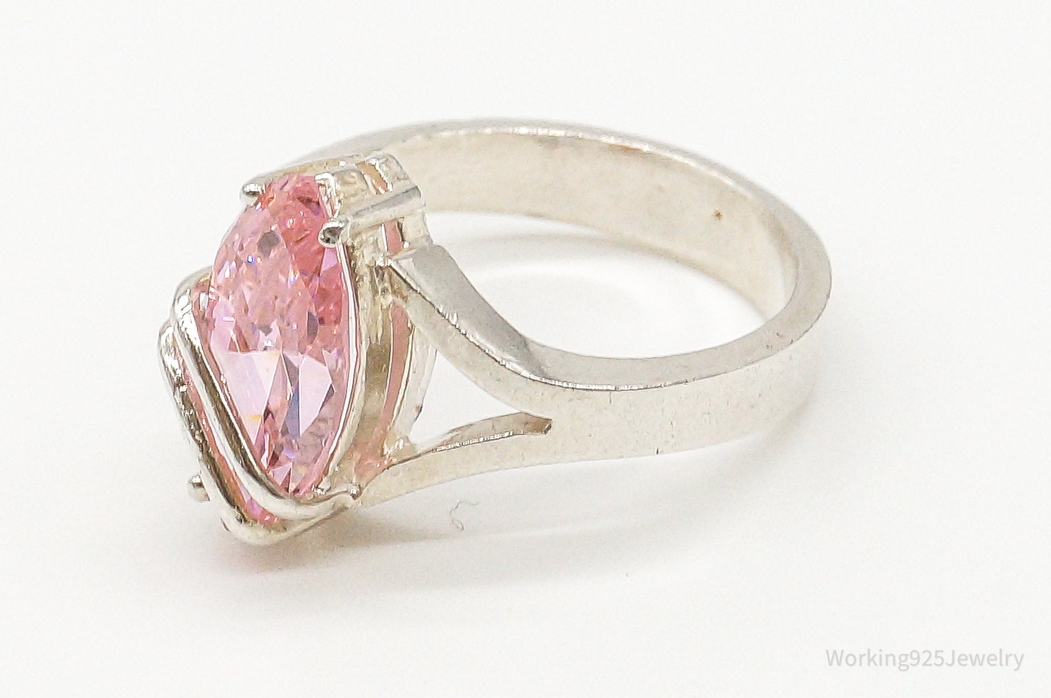 Vintage Pink Cubic Zirconia Sterling Silver Ring - Size 7