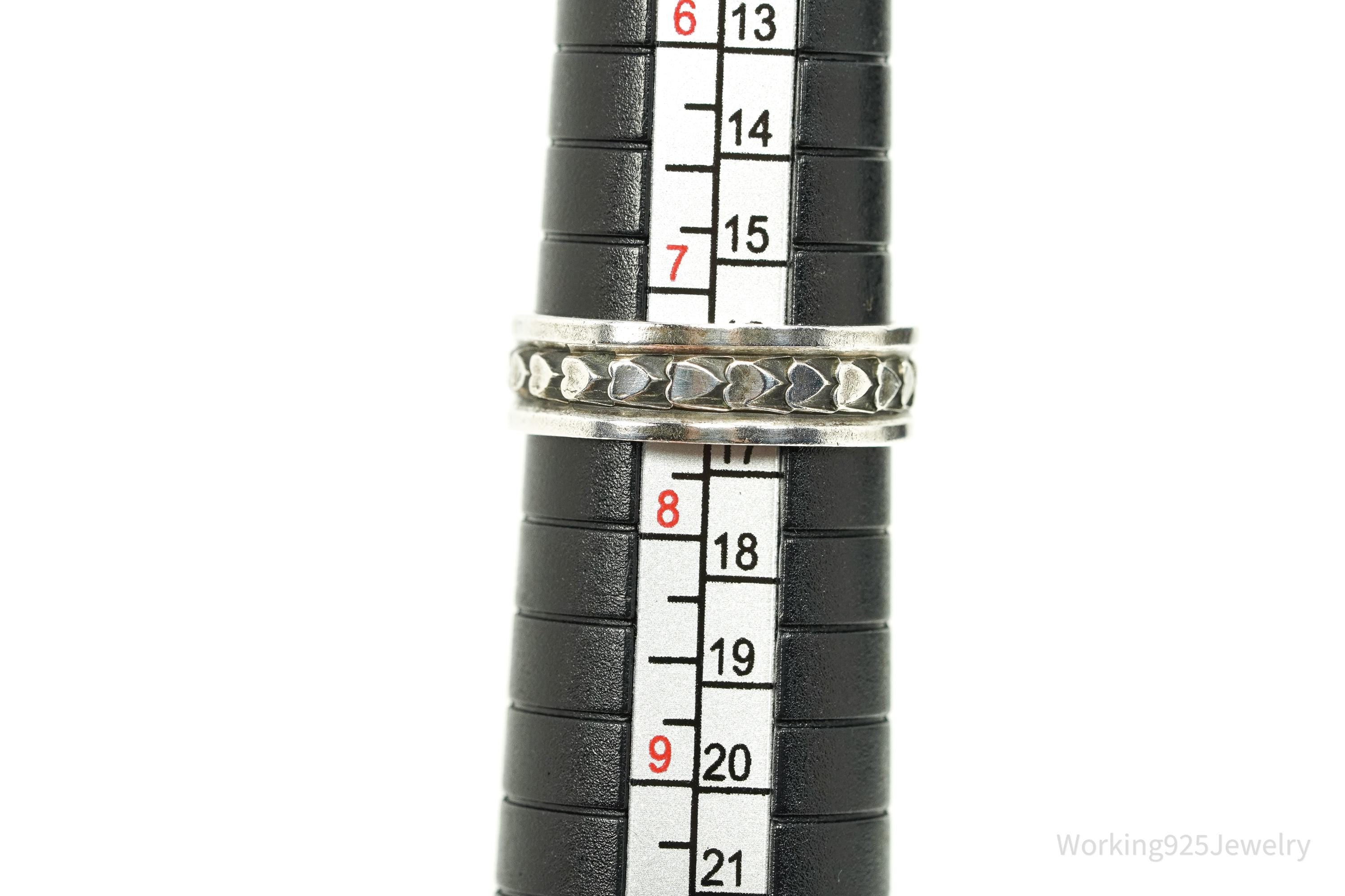 Antique Hearts Pattern Sterling Silver Band Ring - Size 7.5