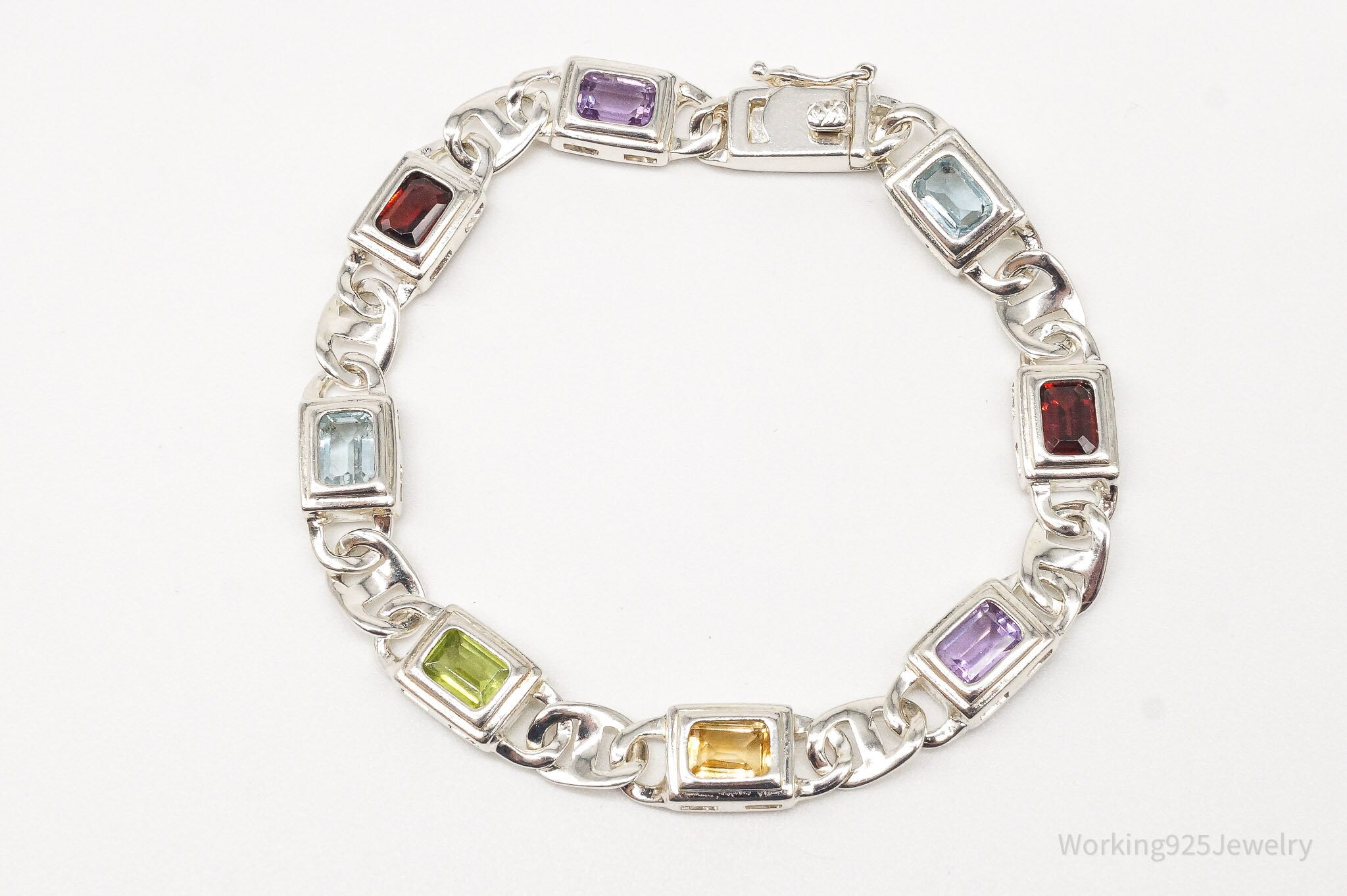 Vintage Multi Gemstone Sterling Silver Bracelet