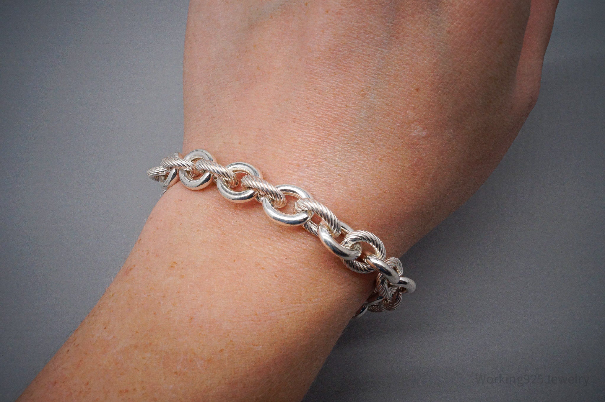 Vintage Italian Designer MILOR Rolo Chain 950 Fine Silver Bracelet 8"