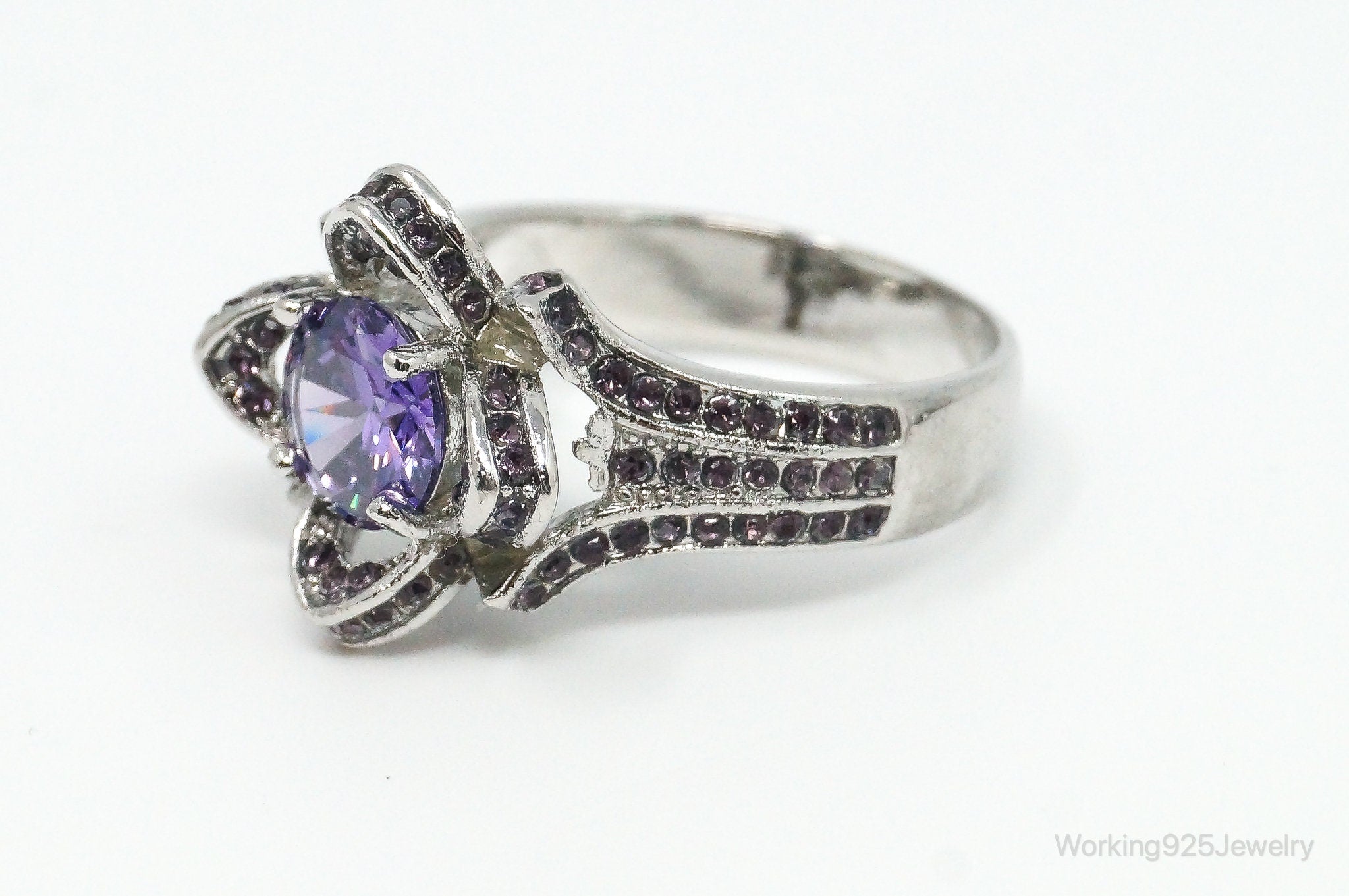 Vintage Purple Cubic Zirconia Amethyst Sterling Silver Ring - Size 10