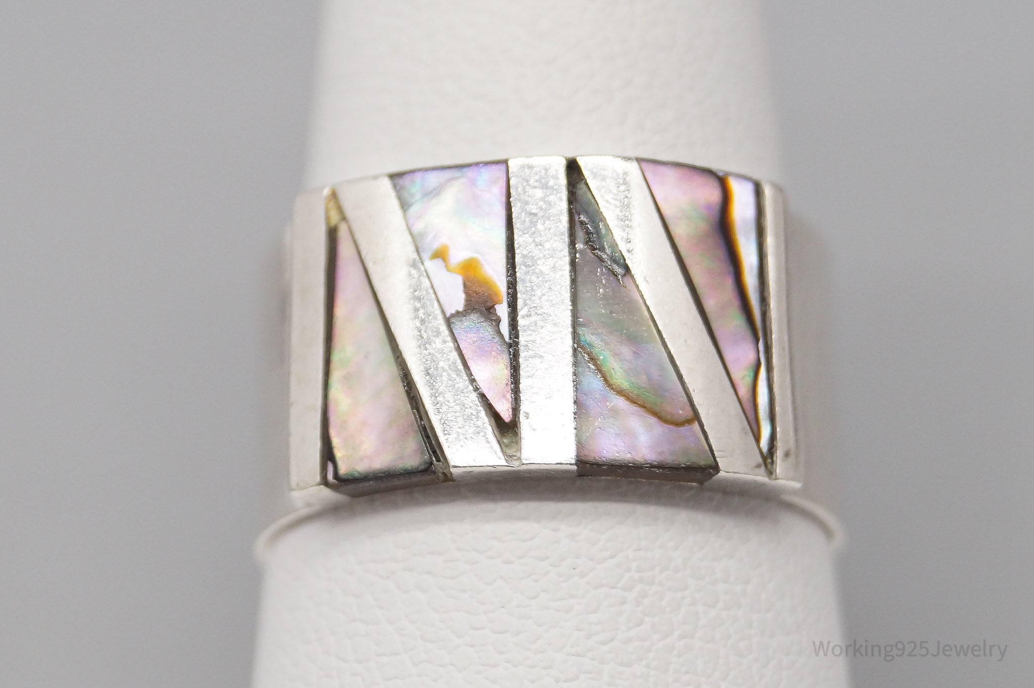 Vintage Paua Abalone Shell Inlay 950 Silver Band Ring - Size 8.5