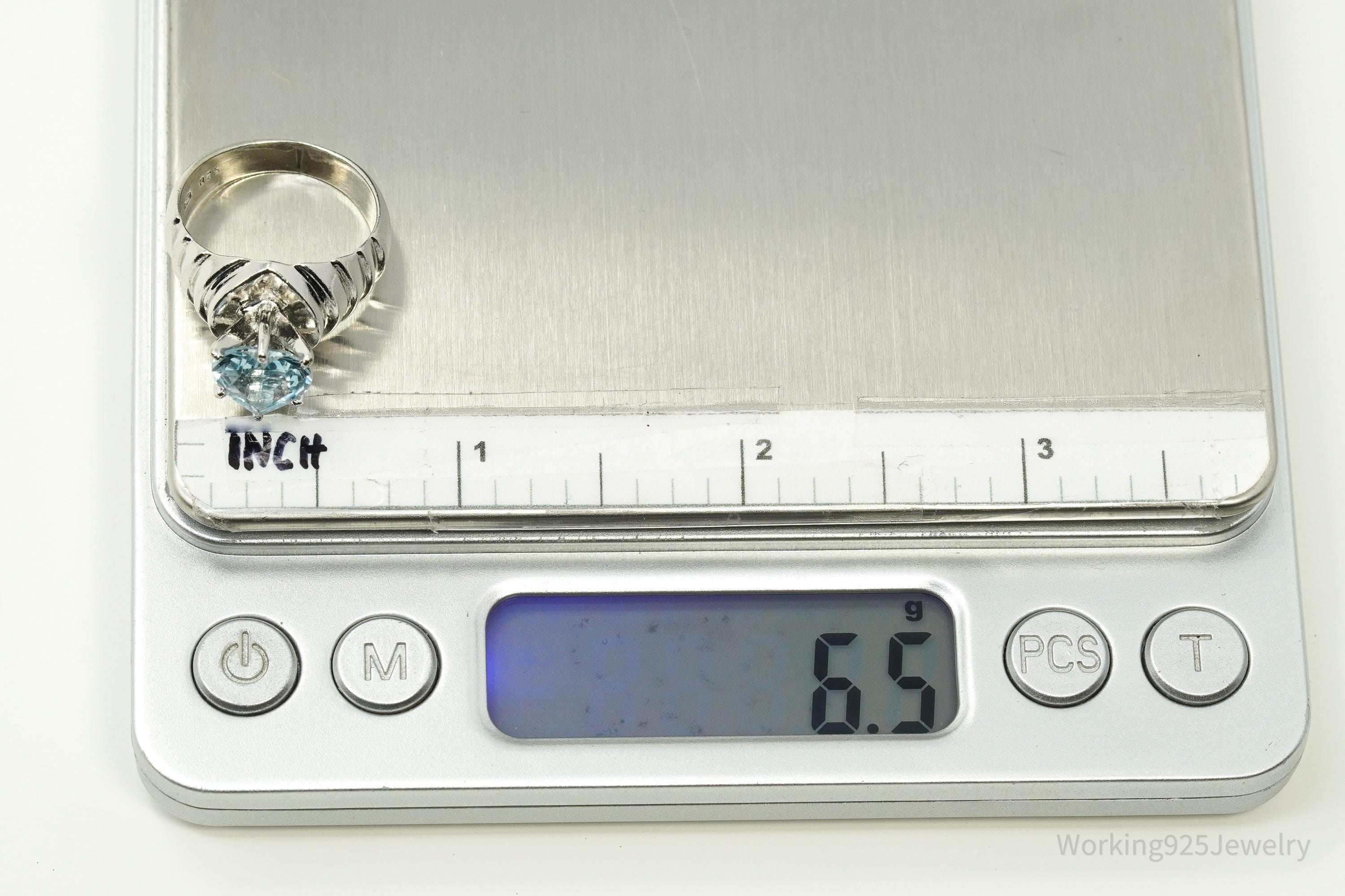 Vintage Blue Topaz Heart Sterling Silver Ring - Size 6.75