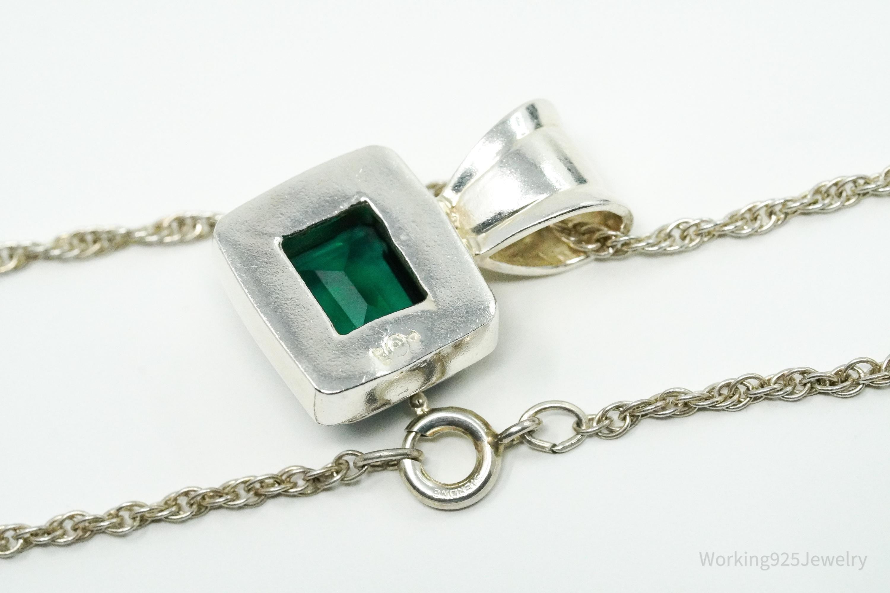 Vintage Lab Emerald Sterling Silver Necklace 18"
