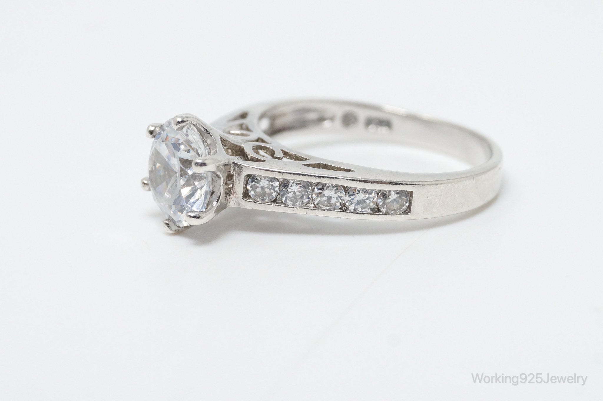 Vintage Art Deco Style Cubic Zirconia Sterling Silver Ring - Size 8