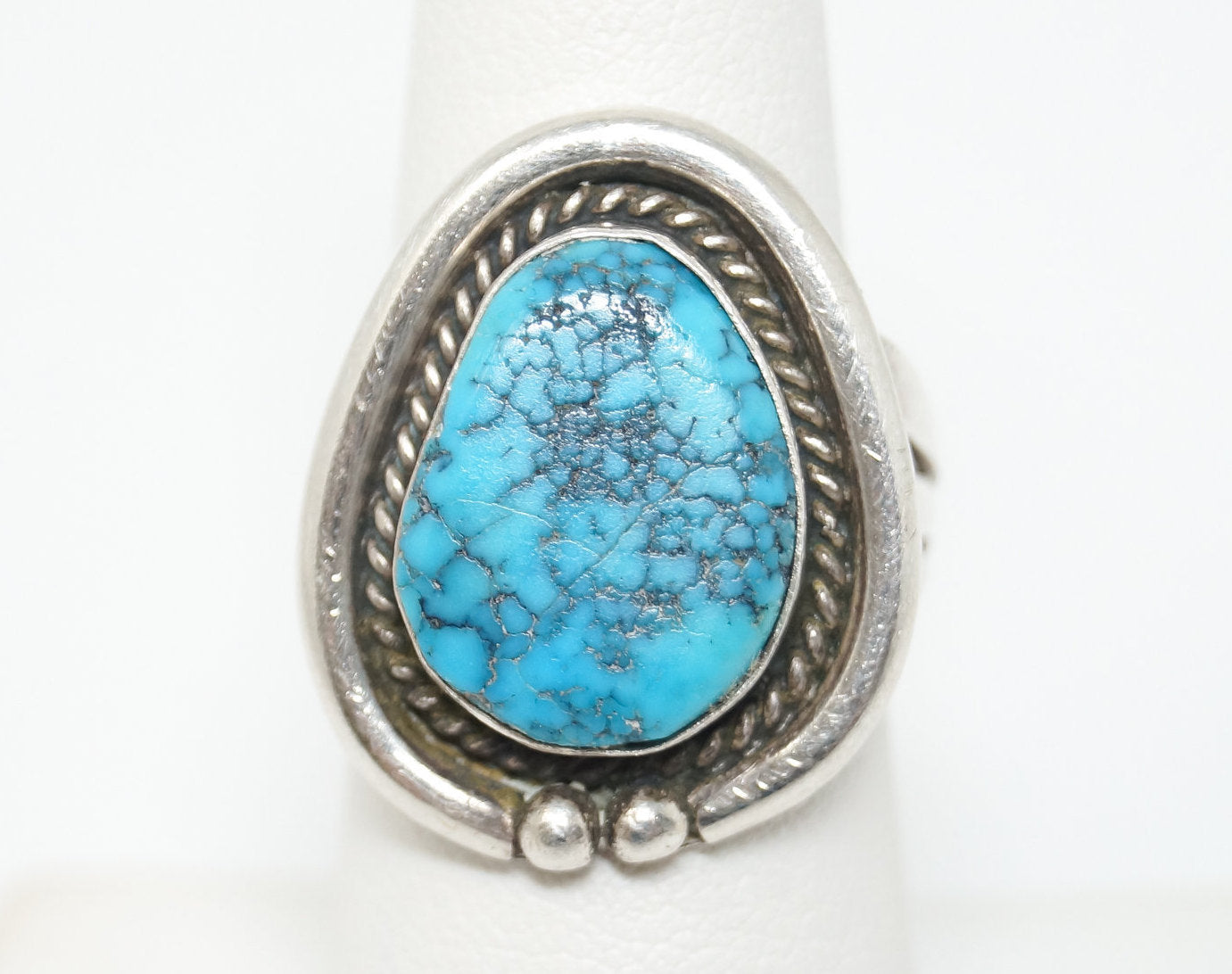 Vtg Native American Turquoise Unsigned Sterling Silver Ring - Sz 7.5