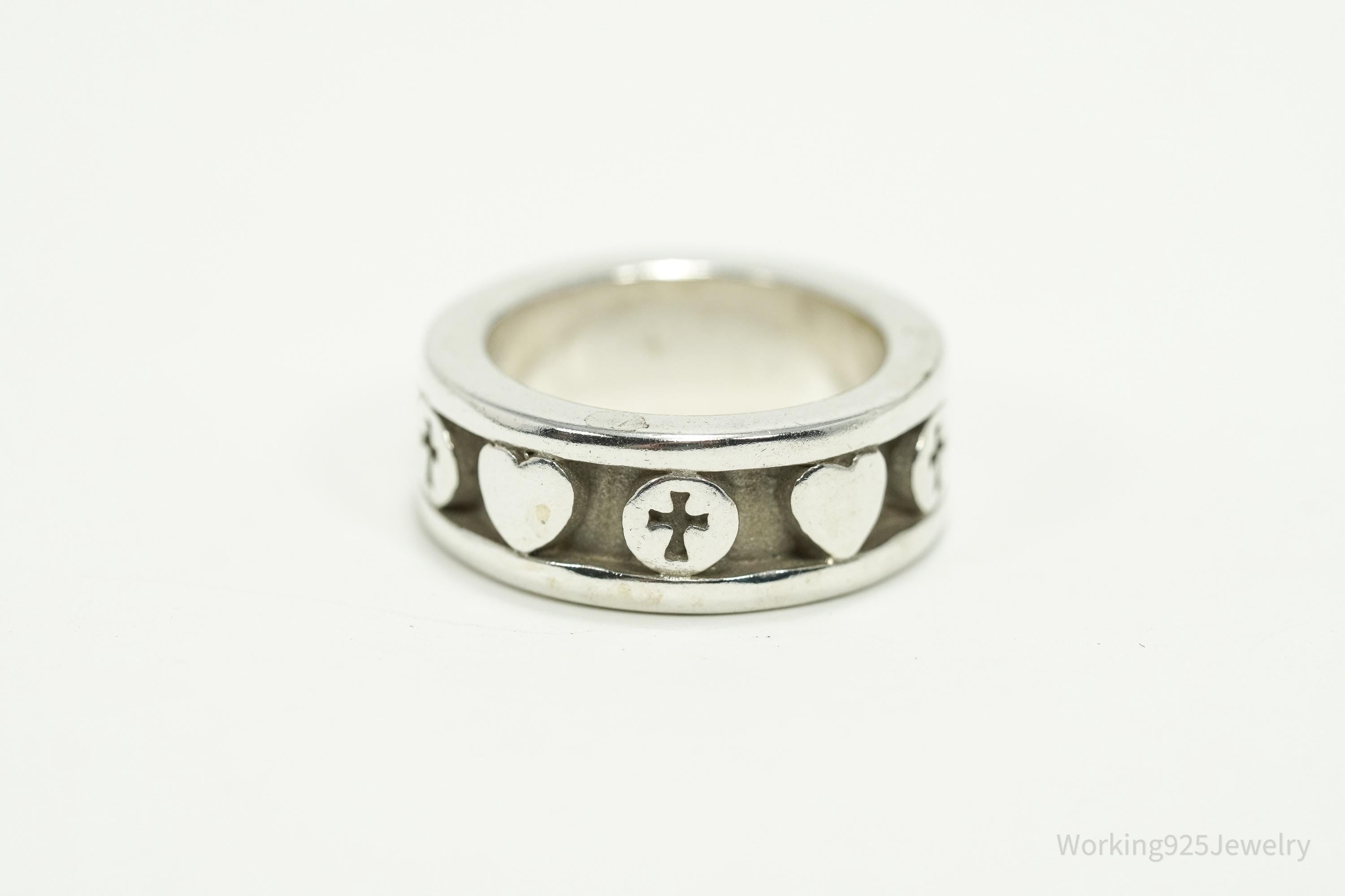 Vintage BSD Hearts & Crosses Sterling Silver Ring - Size 6