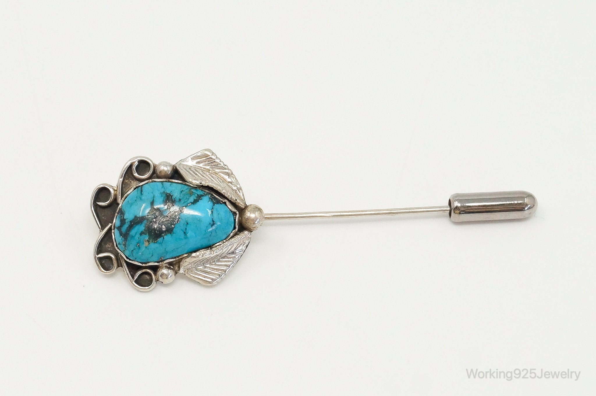 Vintage Native American DG Wilson Turquoise Sterling Silver Stick Pin