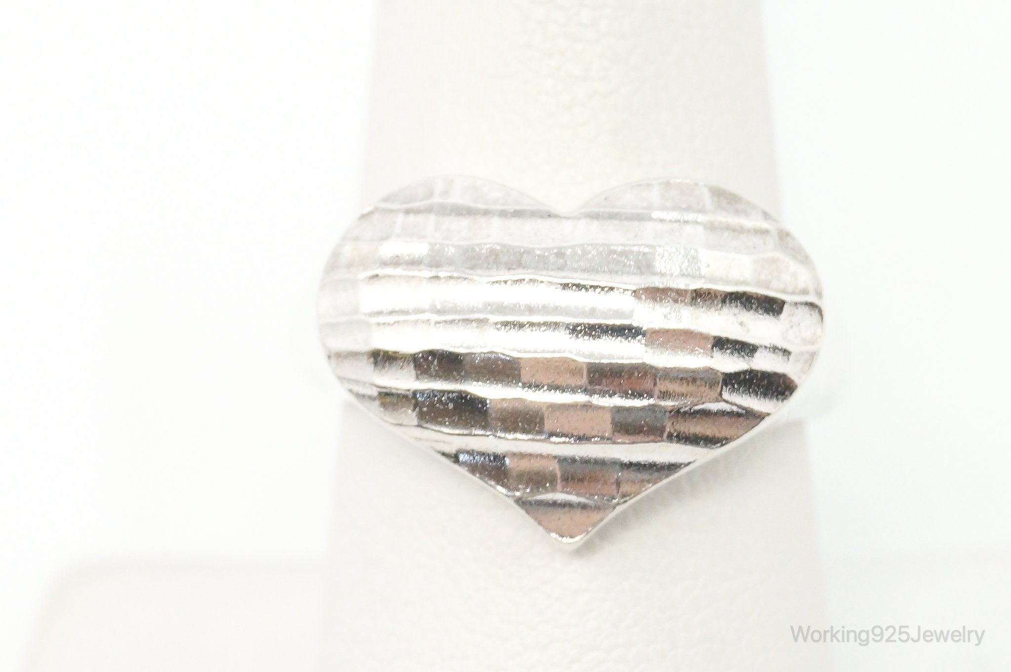 Vintage Western Style Hammered Heart Sterling Silver Ring - Size 8