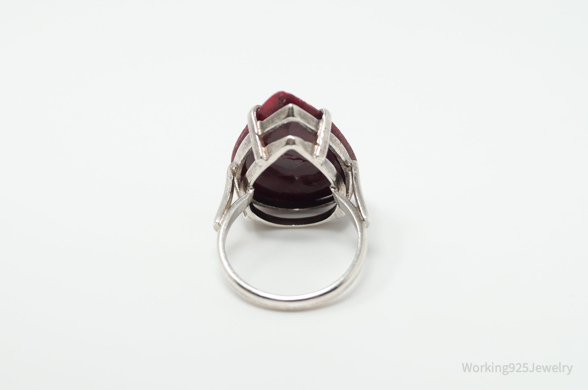 Vtg Art Deco Style Large Natural Ruby Sterling Silver Statement Ring - Size 8.75