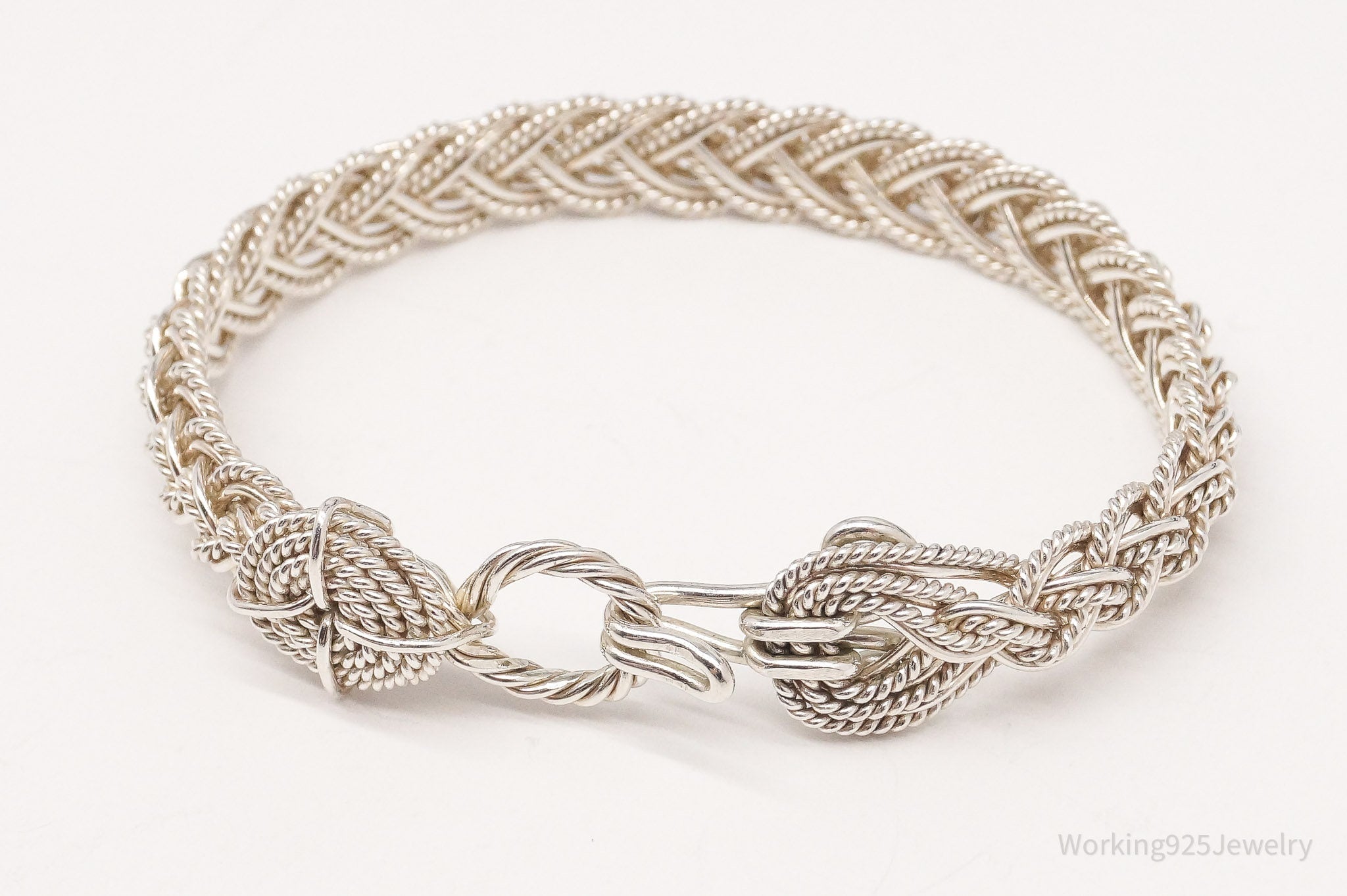 Vintage Intricate Filigree Rope Weave Braid Silver Bracelet - 6 1/16"